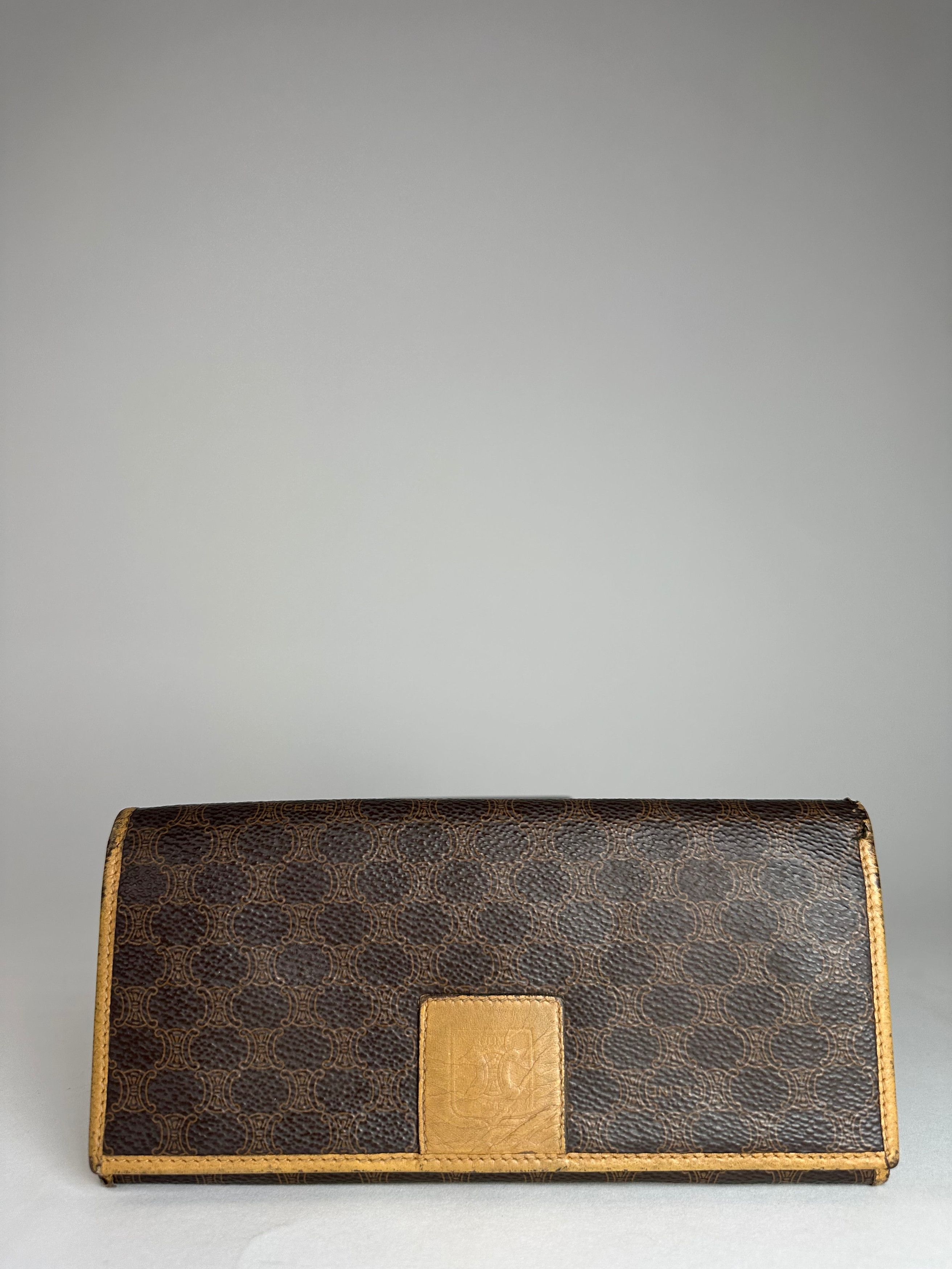 Celine Vintage Paris Triomphe Monogram Leather Long Wallet Brown Size ONE SIZE - 1 Thumbnail