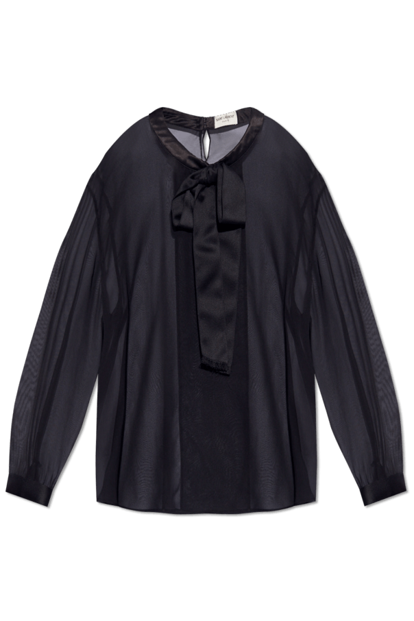 Saint Laurent Paris o1bcso1str1024 Blouse In Silk Muslin in Black Size US L / EU 52-54 / 3 - 1 Preview