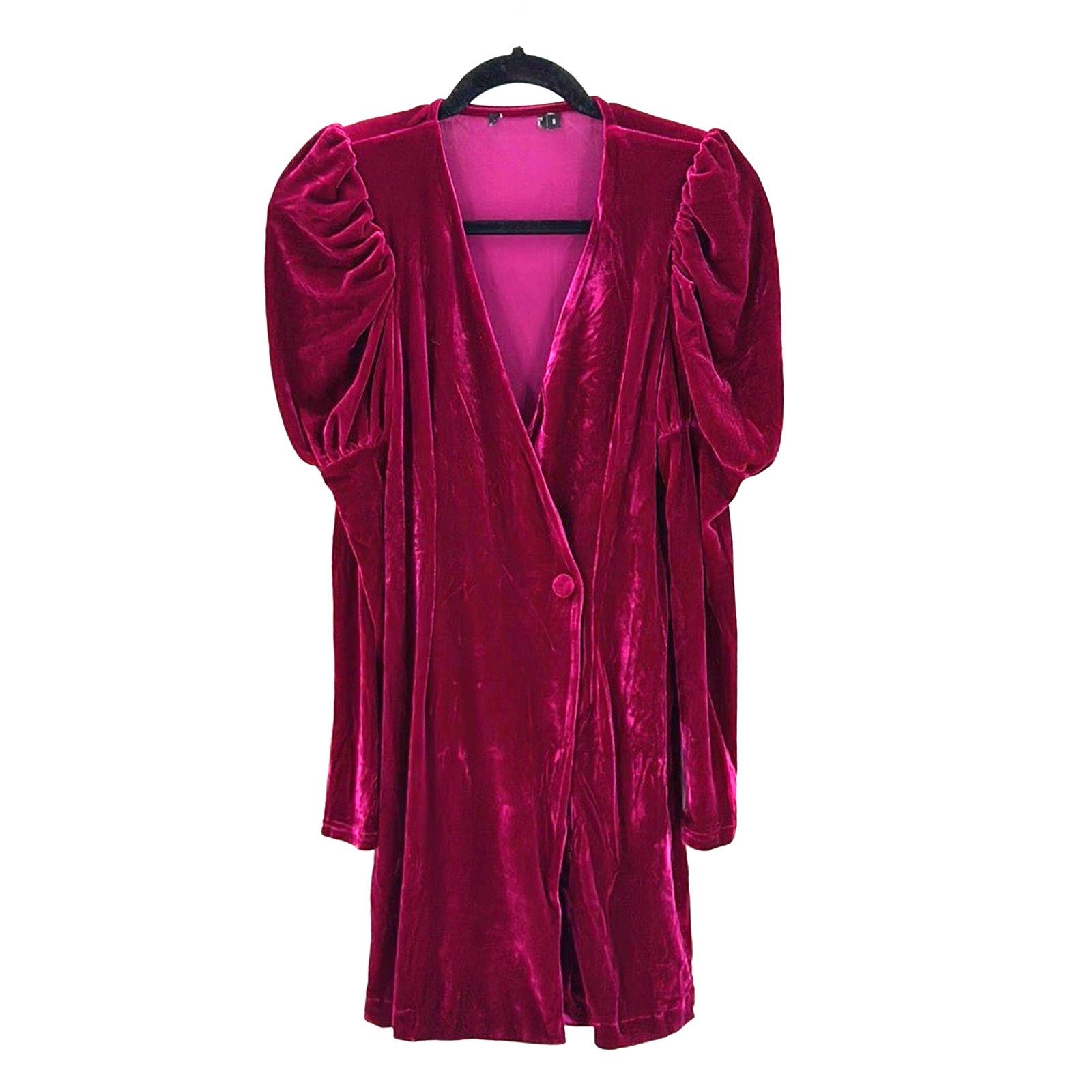 Boohoo Boohoo Deep Pink velvet button bodycon sz S western holiday Size S / US 4 / IT 40 - 2 Thumbnail