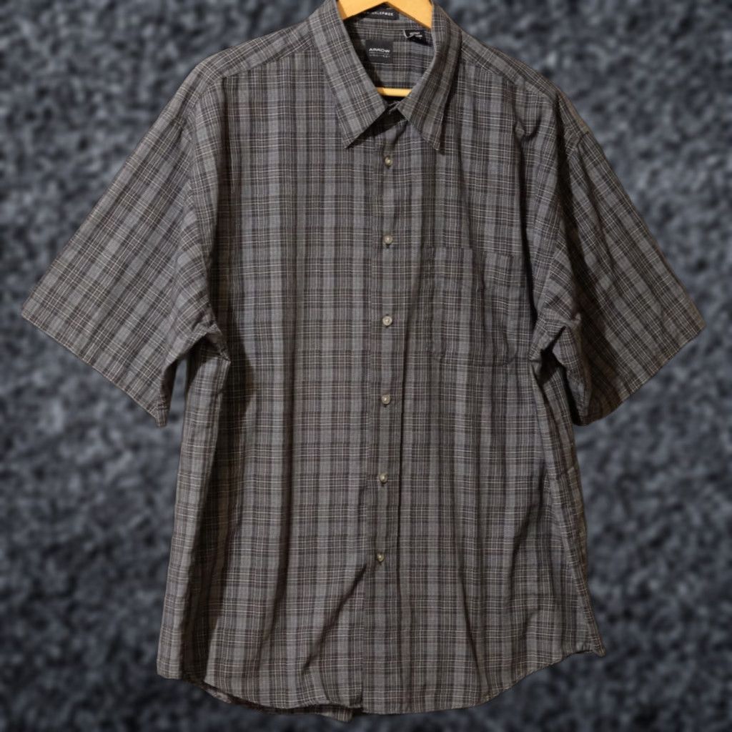 Arrow ARROW Mens XL Short Sleeve Shirt Plaid Black/Dark Green/White Button-Up Easy Care Pockets Size US XL / EU 56 / 4 - 1 Thumbnail