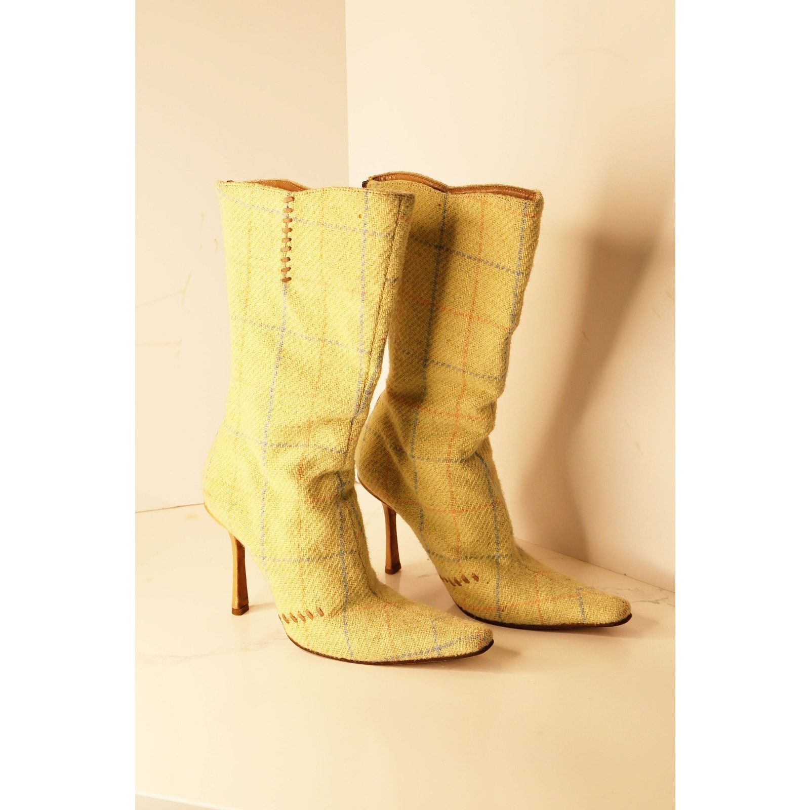 Jimmy Choo Vintage Jimmy Choo Y2K Green Wool Plaid Boots Size US 7.5 / IT 37.5 - 1 Thumbnail