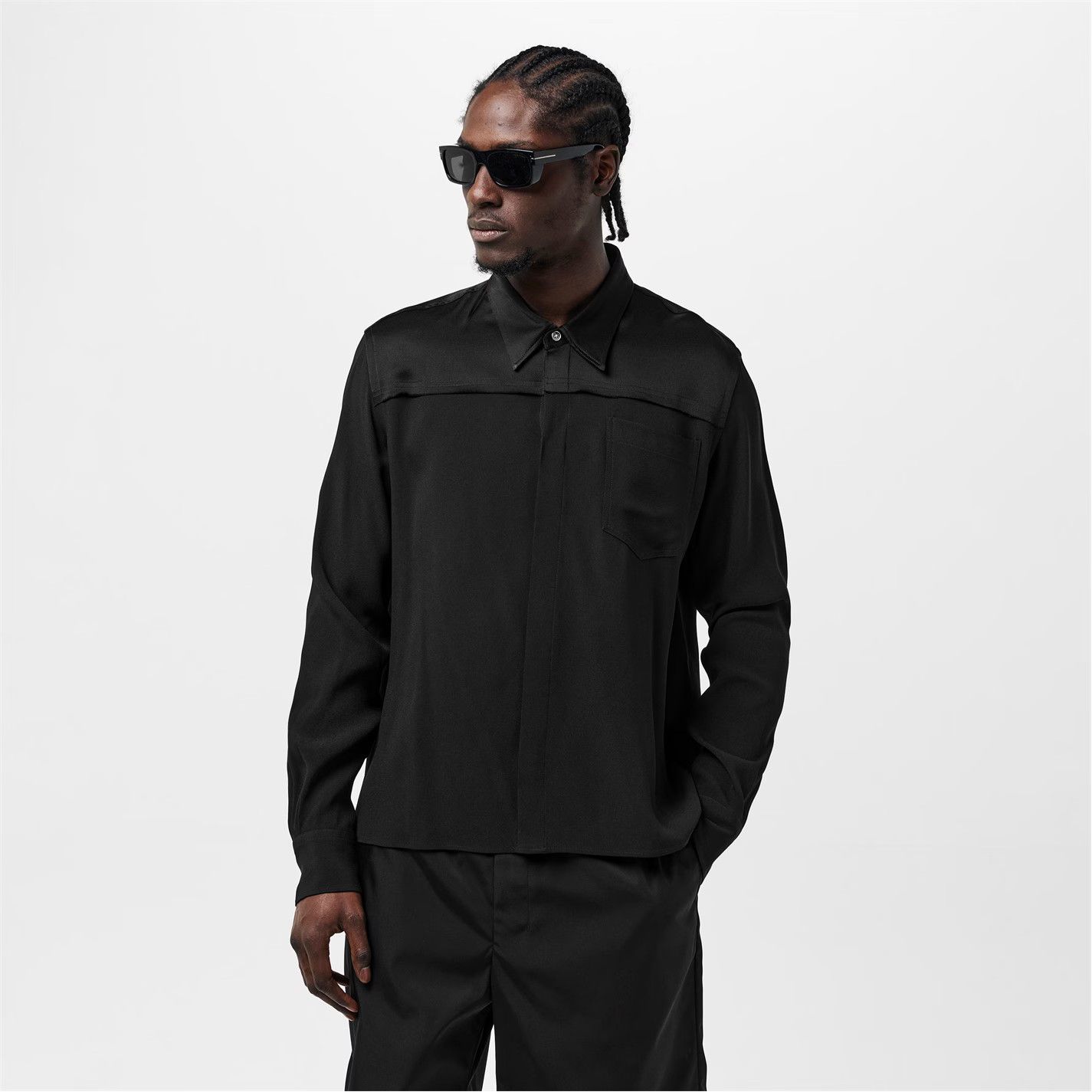 AMI o1g2r1mq0326 Viscose Long-Sleeve Plain Shirt in Black Size US M / EU 48-50 / 2 - 3 Thumbnail