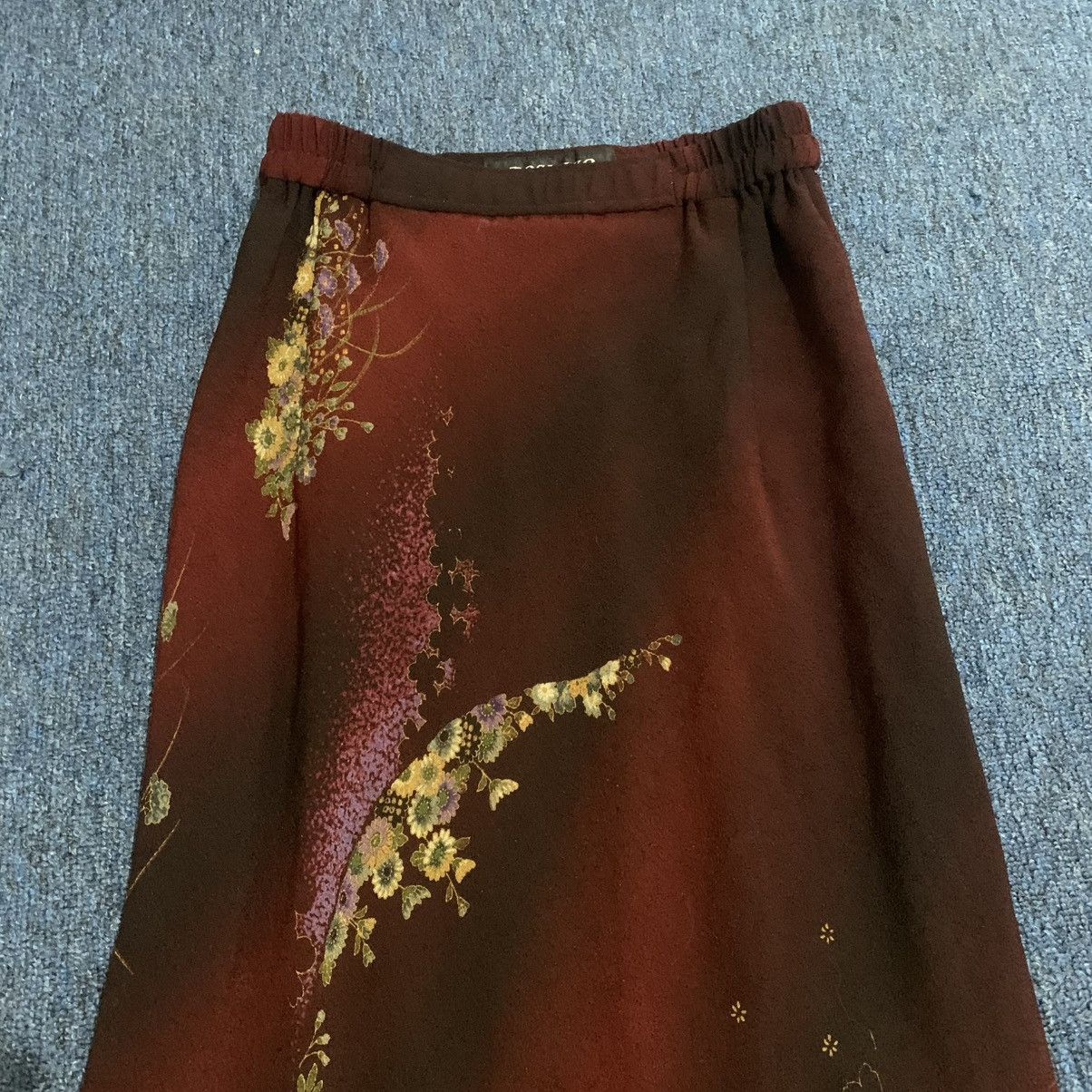 Japanese Brand Vintage Red ombre floral print maxi skirt Size 31" - 3 Thumbnail