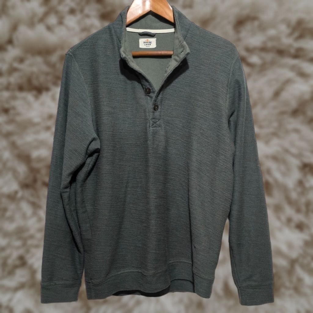 Marine Layer Seagrass Button-Up Mockneck Pullover M Men