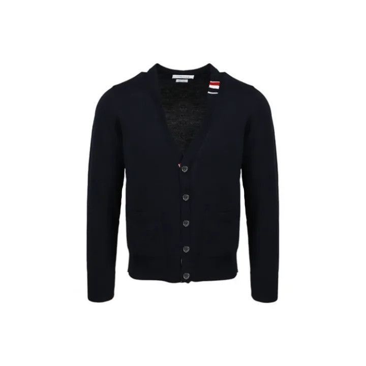 Thom Browne Navy V-Neck Wool Sweater -2507