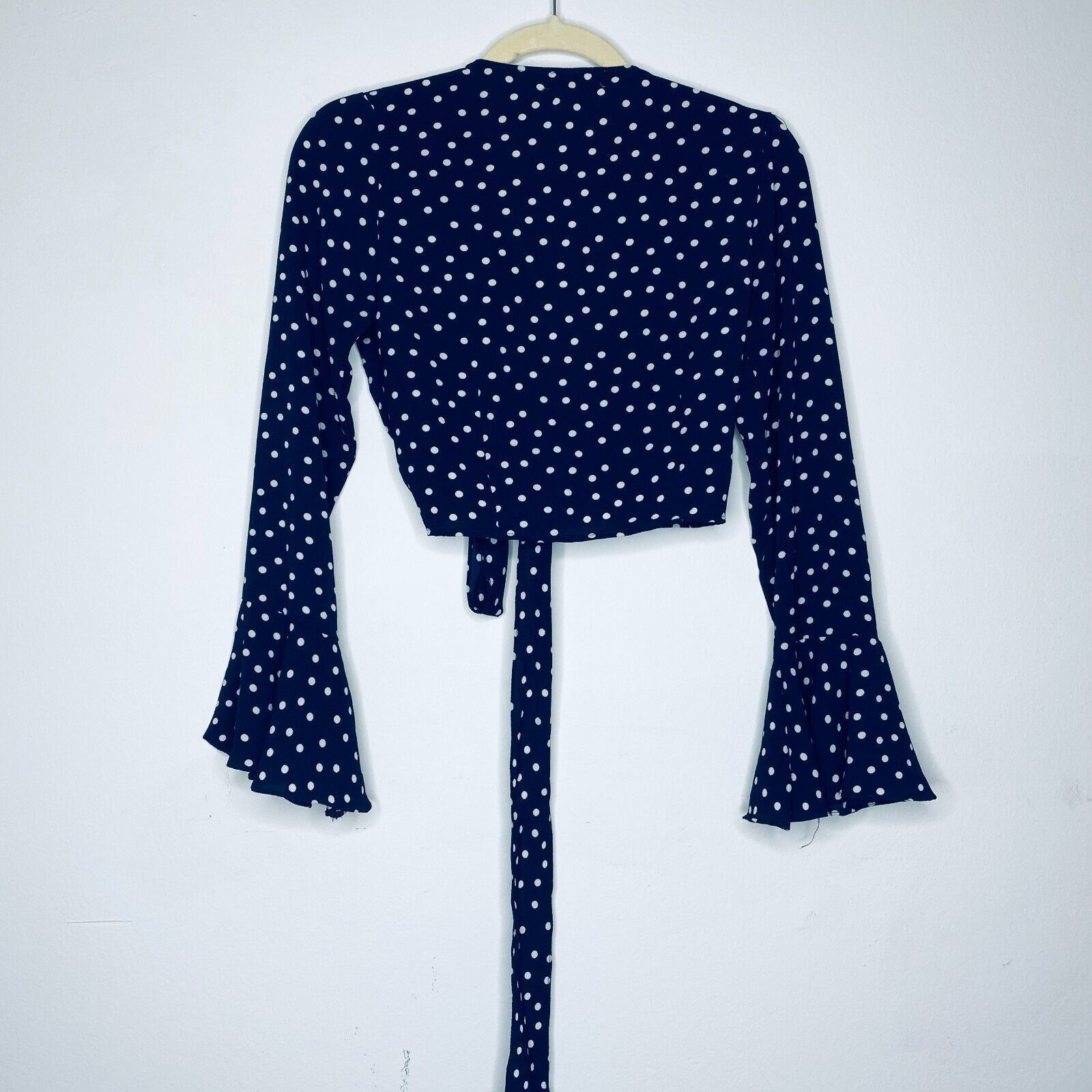 Other Revolve Eight Sixty Navy Cream Dot Wrap Front-V Crop Top SM Size S / US 4 / IT 40 - 2 Thumbnail