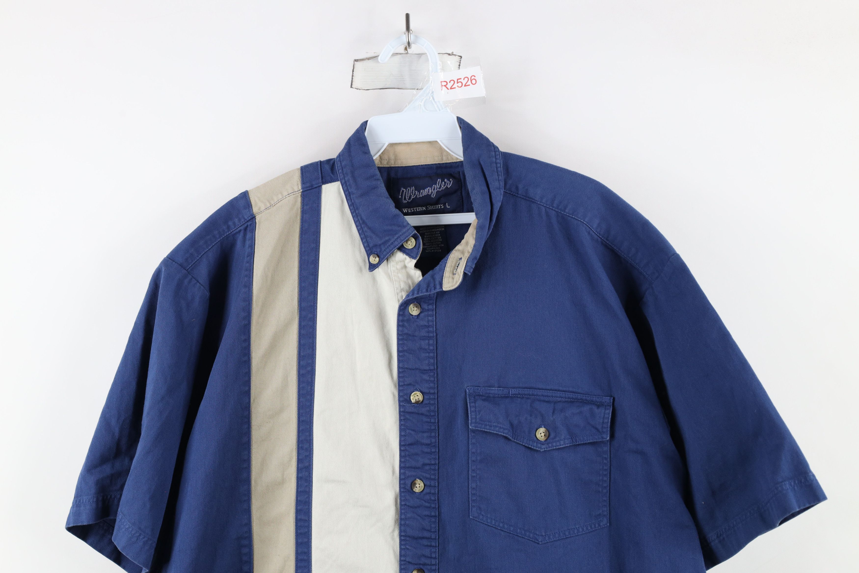 Vintage × Wrangler Vintage 90s Wrangler Block Cotton Twill Button Down Shirt Size US L / EU 52-54 / 3 - 2 Thumbnail