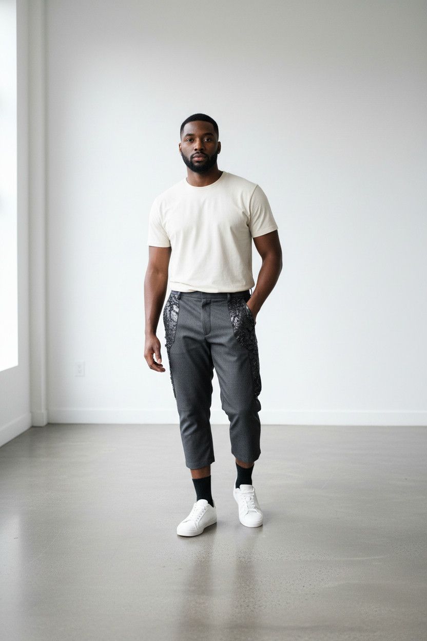 Other Dark Gray Real Leather Detail Cropped Pants Size US 32 / EU 48 - 4 Thumbnail