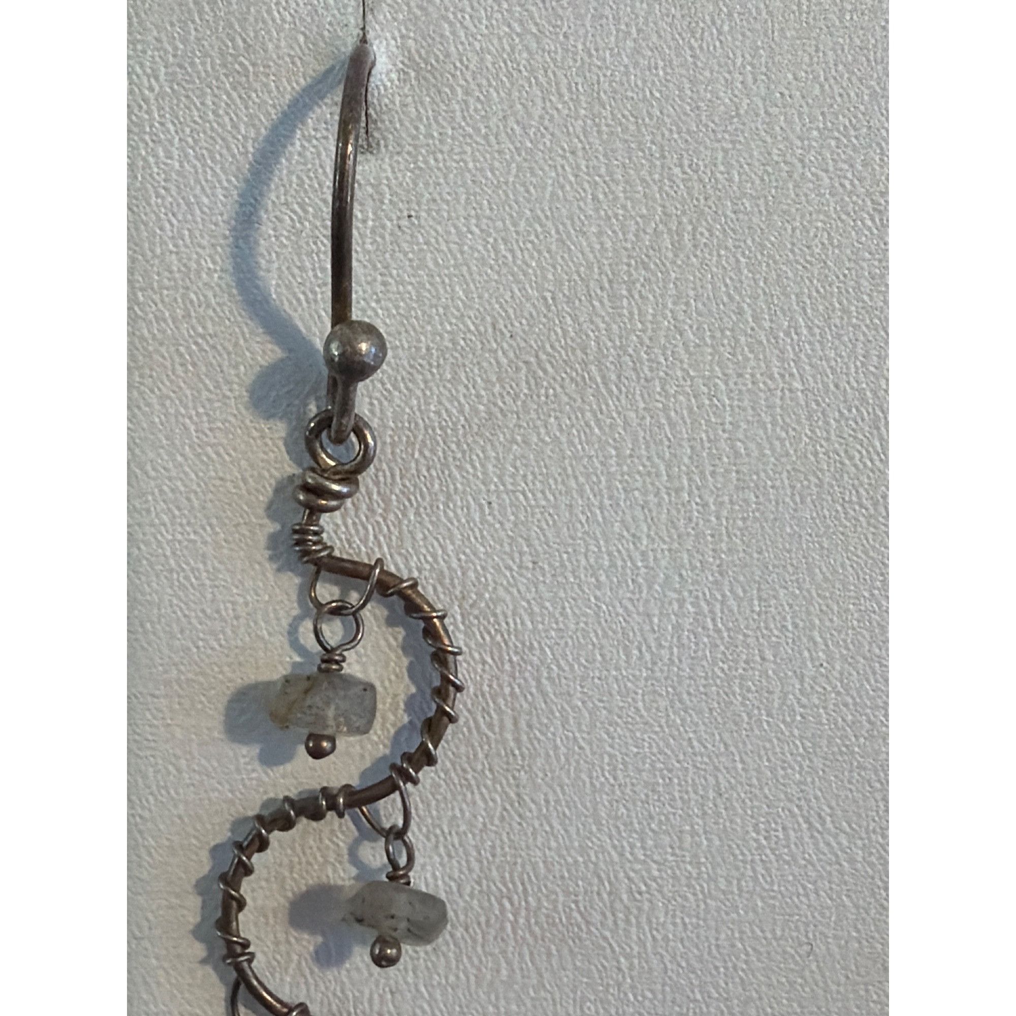 Other Vintage Sterling Silver Spiral Wavy Dangle Earrings Blue Fac Size ONE SIZE - 4 Thumbnail