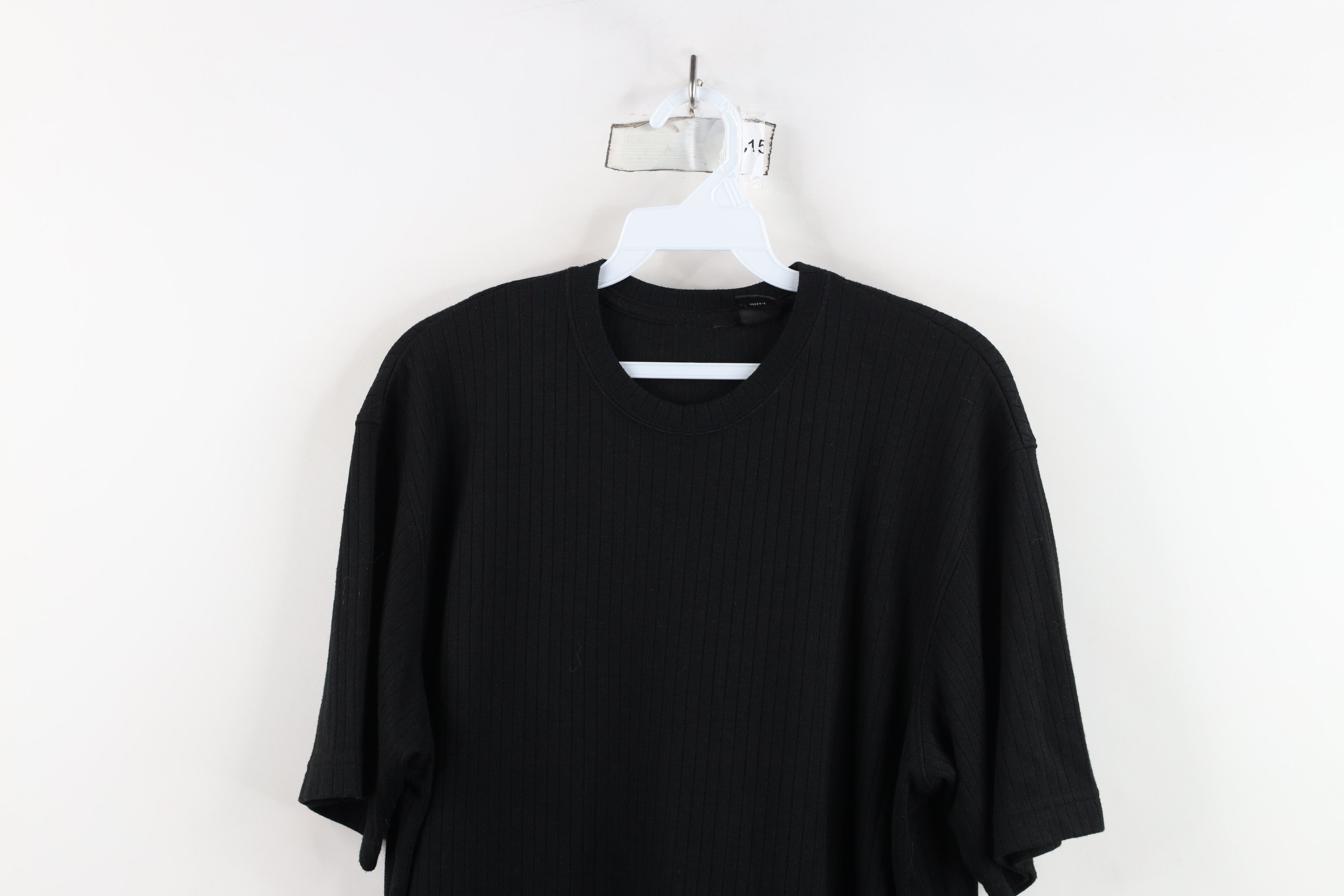 Vintage Vintage 90s Streetwear Faded Blank Ribbed Knit T-Shirt Black Size US M / EU 48-50 / 2 - 2 Thumbnail