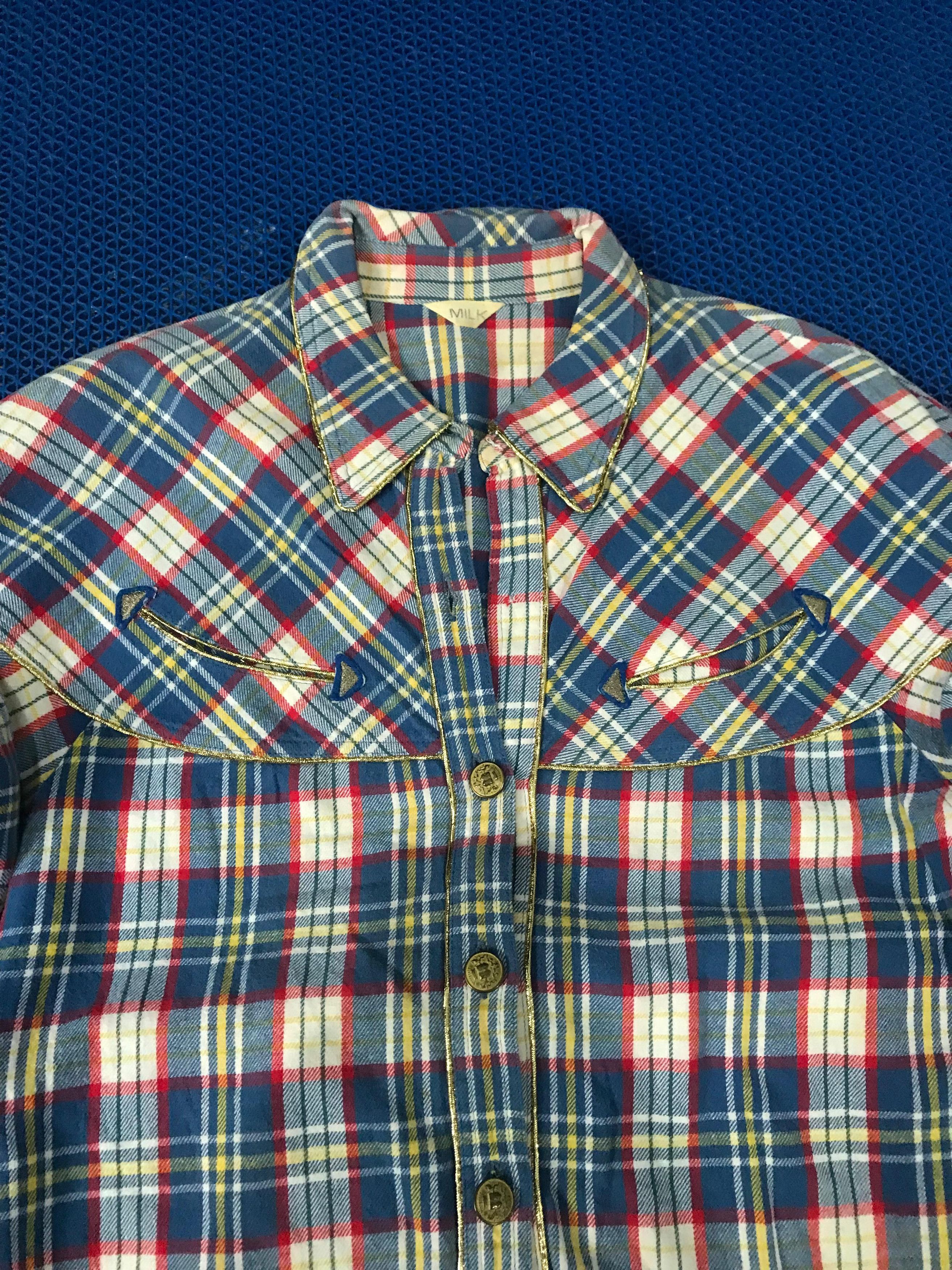 Japanese Brand Vintage 90s MILK BOY Japan Hybrid Flannel Shirt Size US S / EU 44-46 / 1 - 10 Thumbnail