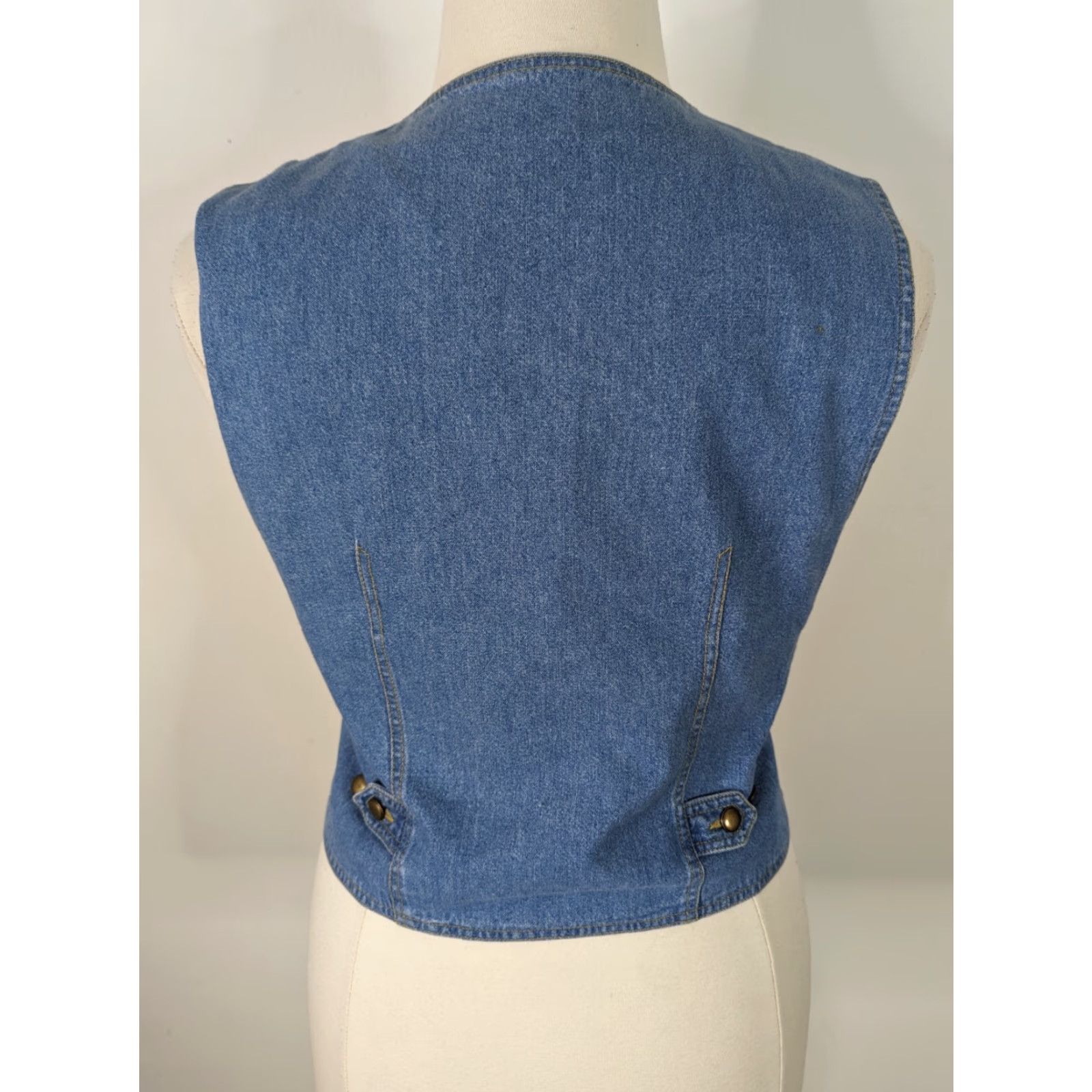 Denime VINTAGE Denim Blue Jean Vest Embroidered Cottagecore Grunge Womens Large V3J Jacket Vest Size 36" / US 14 / IT 50 - 3 Thumbnail