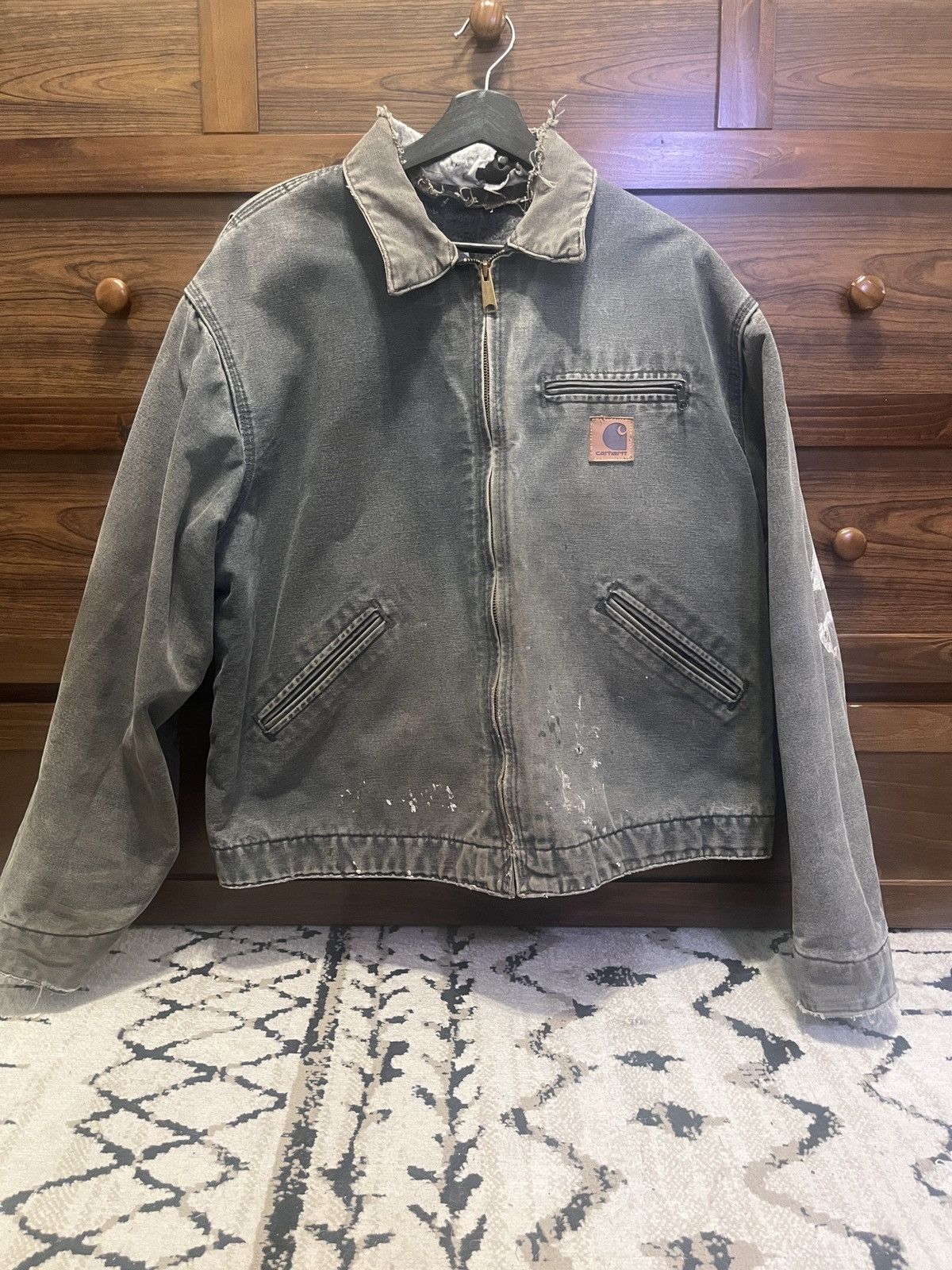 Carhartt Vintage Carhartt J97 Detroit Jacket Faded Black Distress XL Size US XL / EU 56 / 4 - 1 Thumbnail