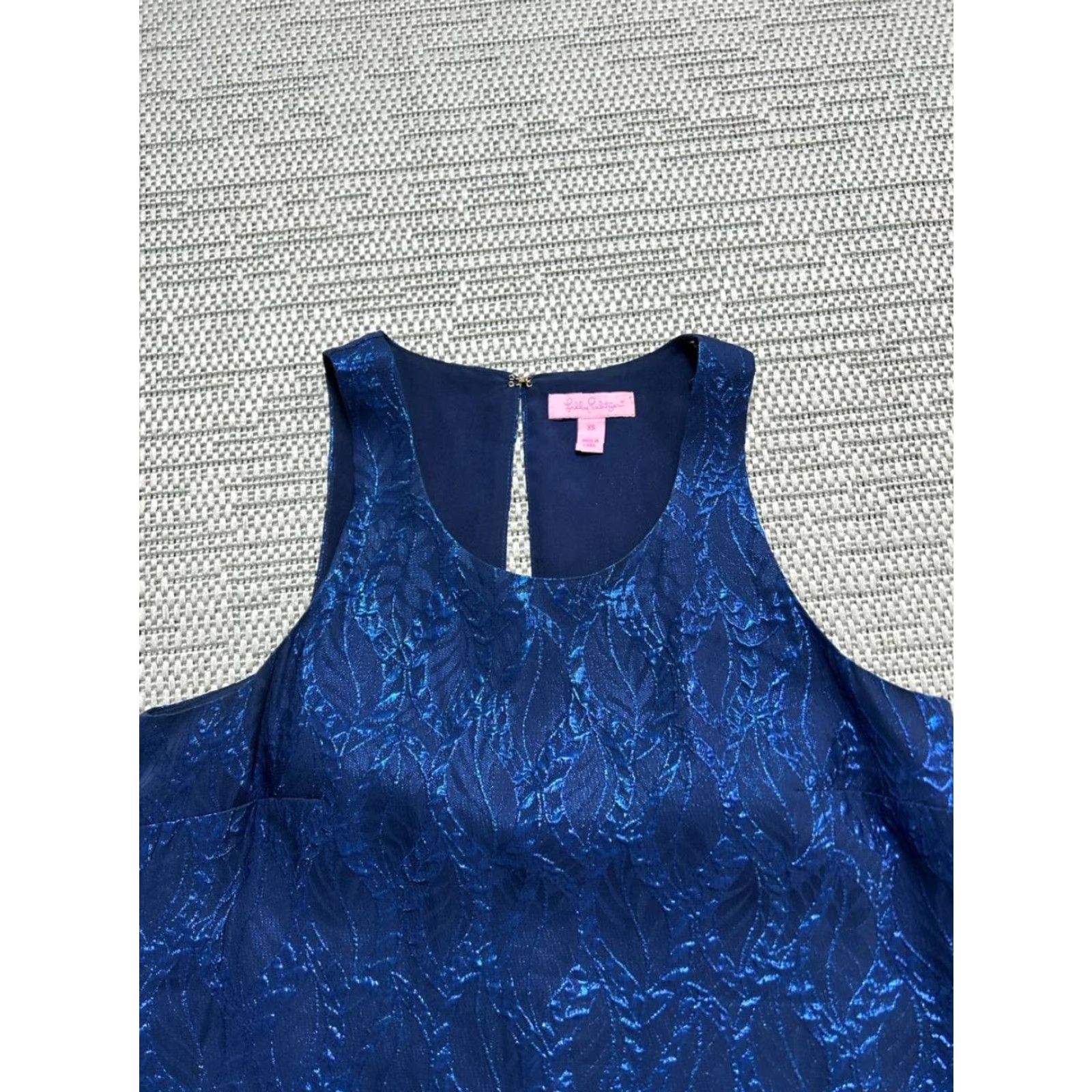 Lilly Pulitzer Lilly Pulitzer Marquette Shift Dress Women XS Blue Silk Leaf Jacquard Sleeveless Size XS / US 0-2 / IT 36-38 - 3 Thumbnail