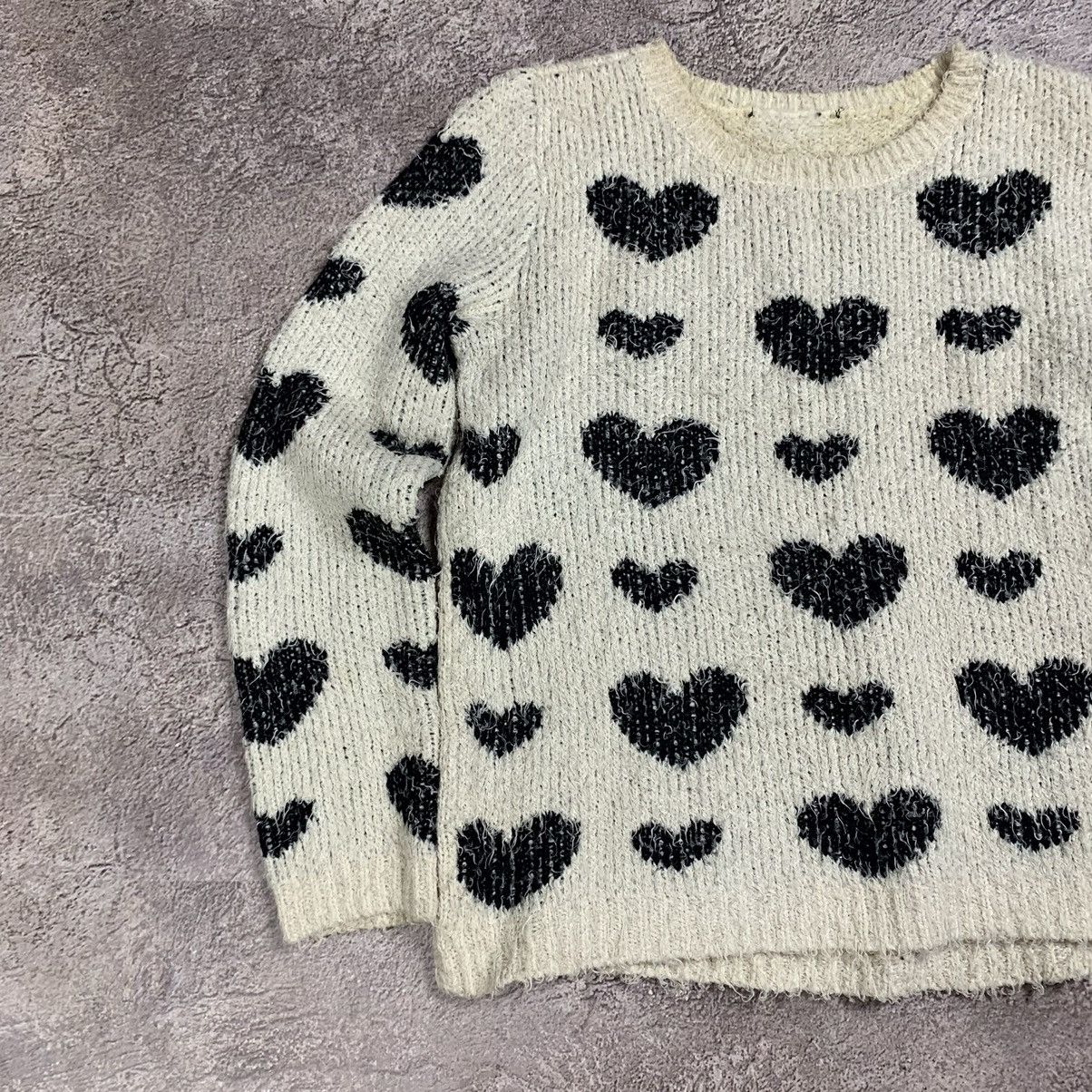 Vintage Vintage 90s Heart Knit Sweater Oversized Y2K Grunge Faded M Size M / US 6-8 / IT 42-44 - 2 Thumbnail