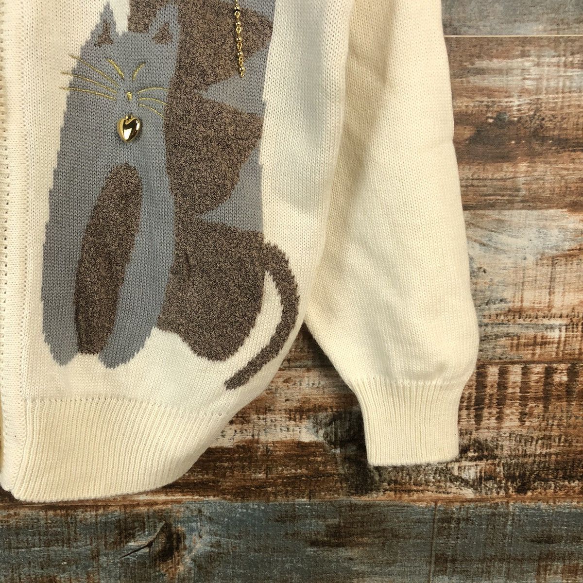 Vintage DL Erina cat Beige Cardigan Knitwear #C727 Size M / US 6-8 / IT 42-44 - 8 Thumbnail