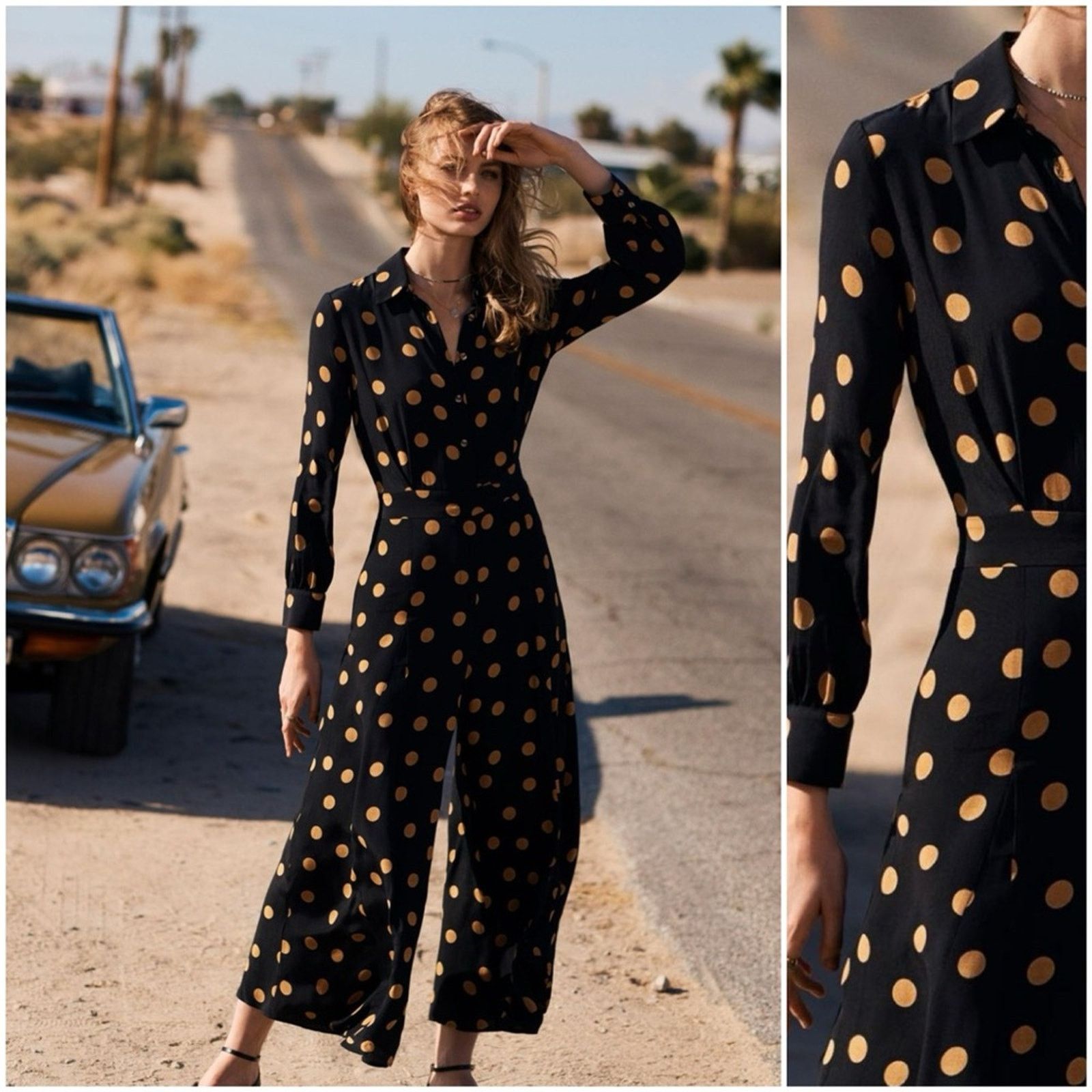 Anthropologie NWT Anthropologie Loveland Wide-Leg Jumpsuit Polka Dots 4 Size 27" / US 4 / IT 40 - 1 Thumbnail