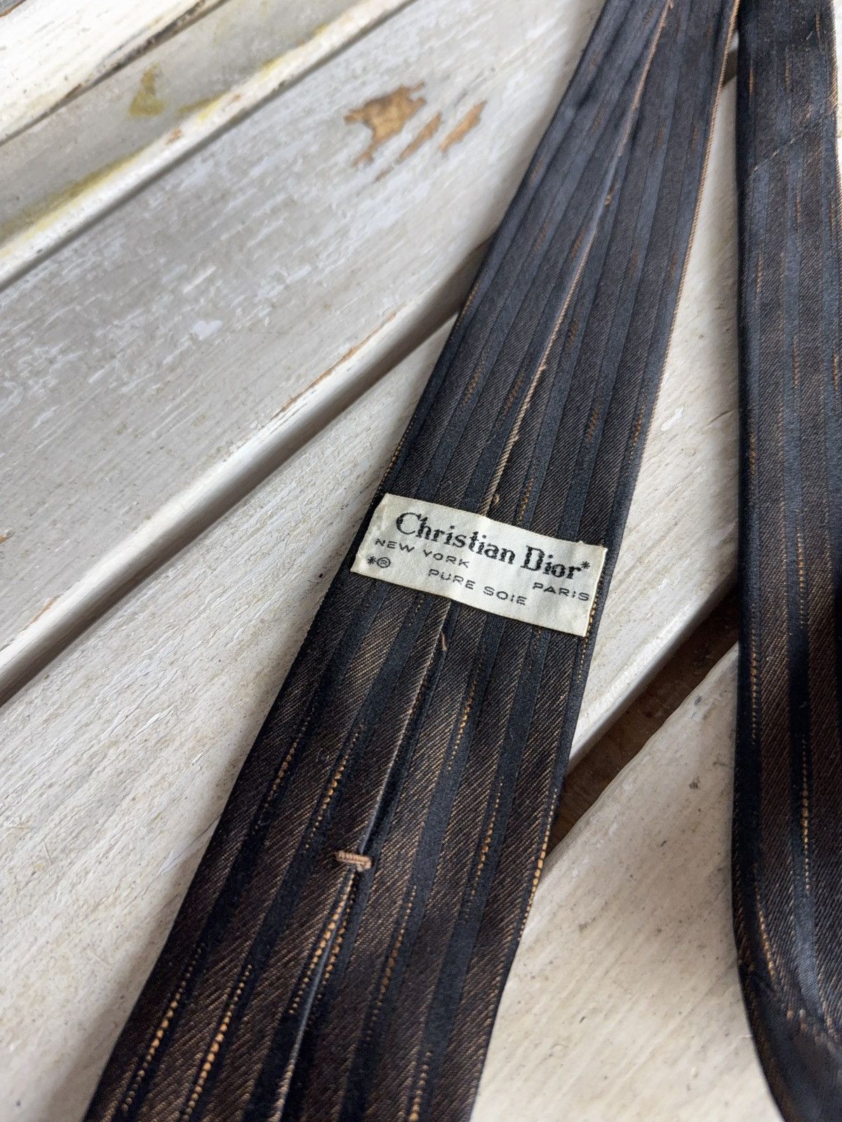 Christian Dior Monsieur 1980s Retro Christian Dior Silk Tie Brown Striped Vintage Size ONE SIZE - 8 Thumbnail