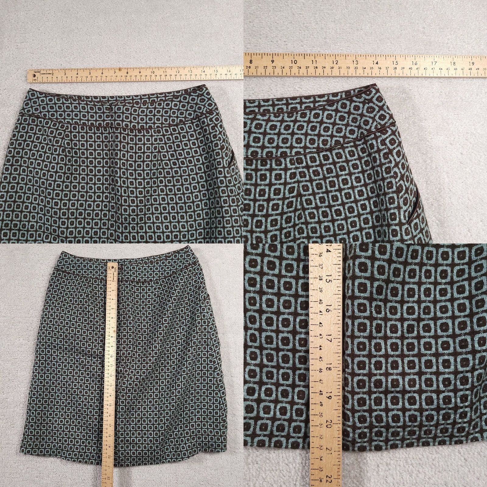 Worthington Worthington Skirt Women's 6 Teal Brown Lined Knit Geometric Pockets Zip Pencil Skirt Size 28" / US 6 / IT 42 - 8 Thumbnail