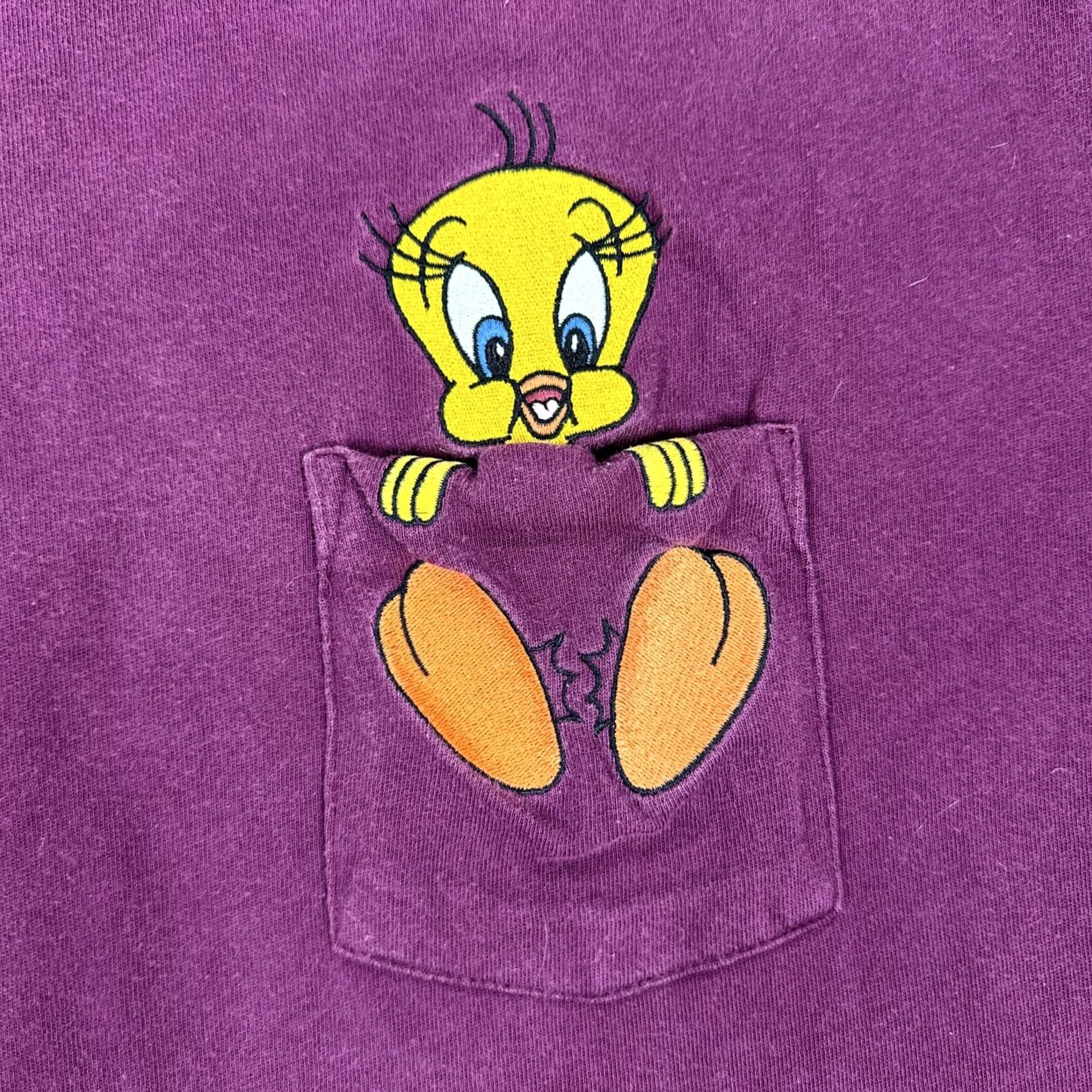 Vintage VINTAGE Warner Bros. Tweety Bird Pocket T-Shirt S Burgundy Unisex Adults Short Sleeve 90s Cartoon Looney Tunes Brands Mens Women’s Size US S / EU 44-46 / 1 - 5 Thumbnail