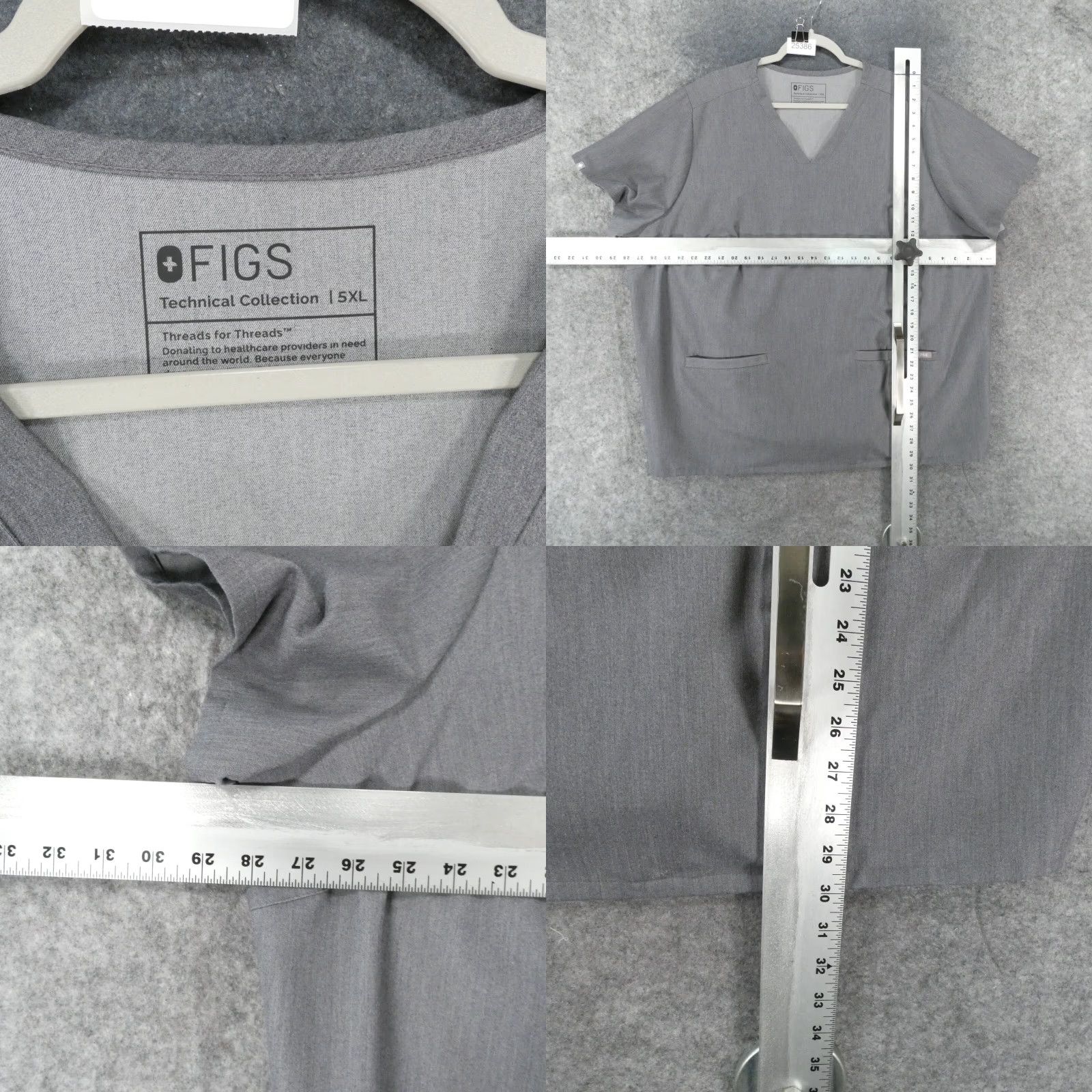 Vintage FIGS Scrub Top Womens 5XL Short Sleeve Gray w Pockets Size XXL / US 16-18 / IT 52-54 - 8 Thumbnail