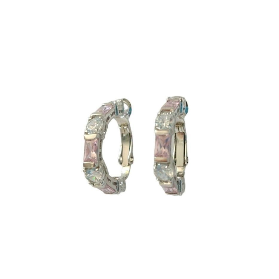 The Unbranded Brand Lilac & Clear CZ Huggie Earrings Sterling Silver 925 FAS Size ONE SIZE - 1 Thumbnail