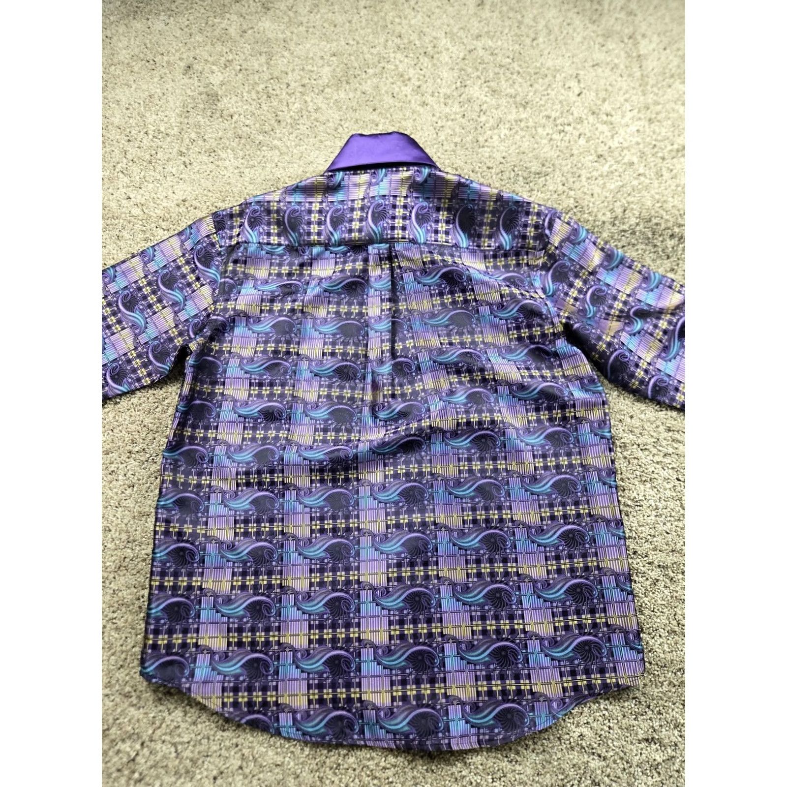 Vintage Daniel Ellissa Shirt Mens XL Purple Geometric Print Shiny Long Sleeve Button-Up Size US XL / EU 56 / 4 - 6 Thumbnail