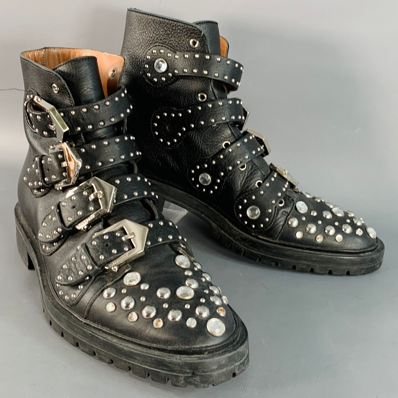Givenchy GIVENCHY Size 8 Black Studded Leather Belted Ankle Boots Size US 8 / IT 38 - 1 Thumbnail
