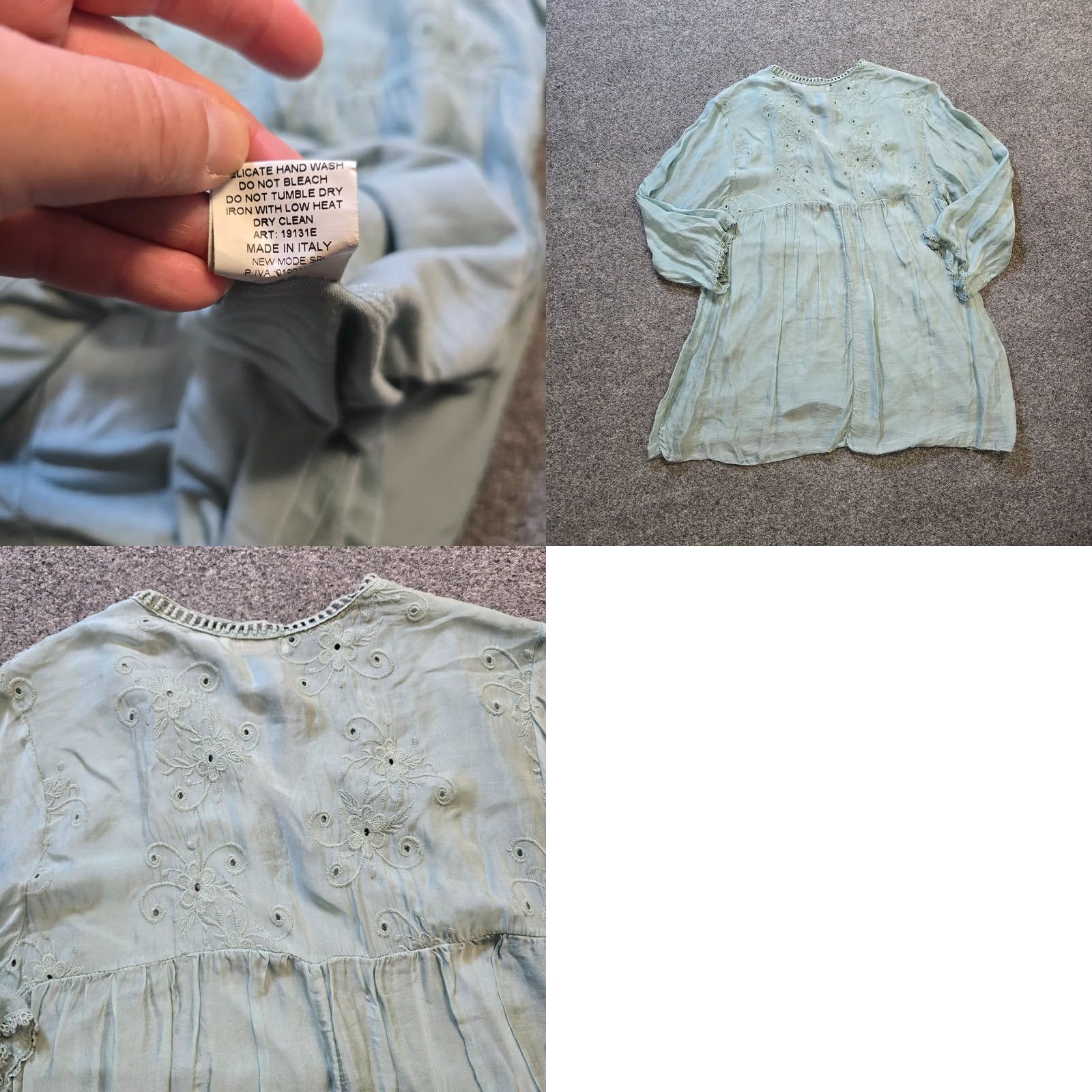 Vintage Bellambra Top Womens Large Green Silk Embroidery 3/4 Sleeve Casual Boho Hippie Shirt Womens L Green Embroidered Floral Silk Blouse Italian Made Size L / US 10 / IT 46 - 8 Thumbnail