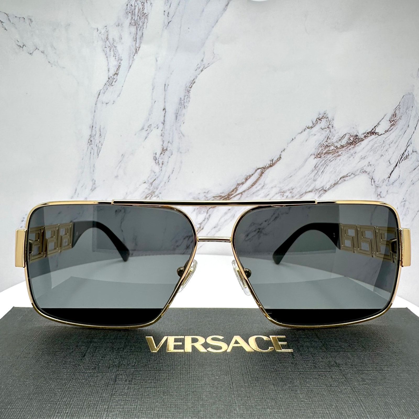 Versace New VERSACE Sunglasses Gold Metal Greca Logo Rectangle Size ONE SIZE - 4 Thumbnail