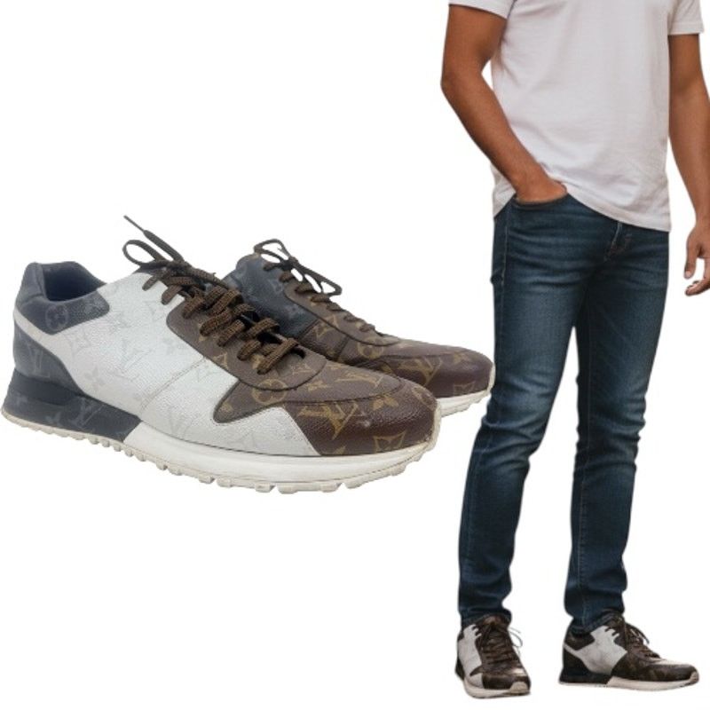 Louis Vuitton Run Away Monogram Leather Lace Up Sneakers
