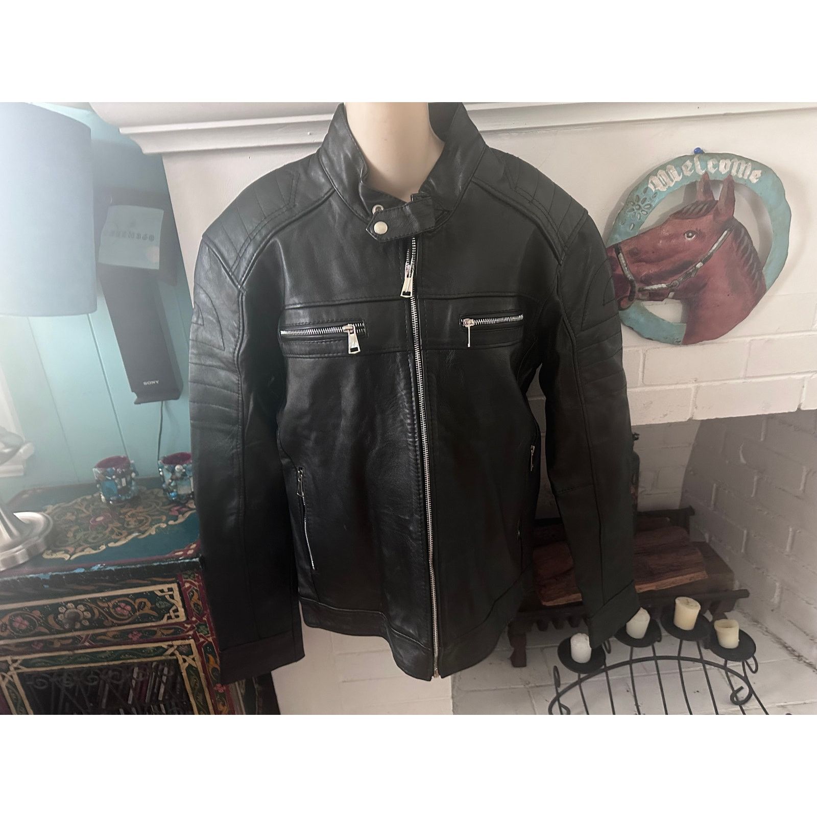 Other NWT BLACK LAMB LEATHER MOTO RACER JACKET W/ FLEECE LINING L Size US L / EU 52-54 / 3 - 2 Thumbnail