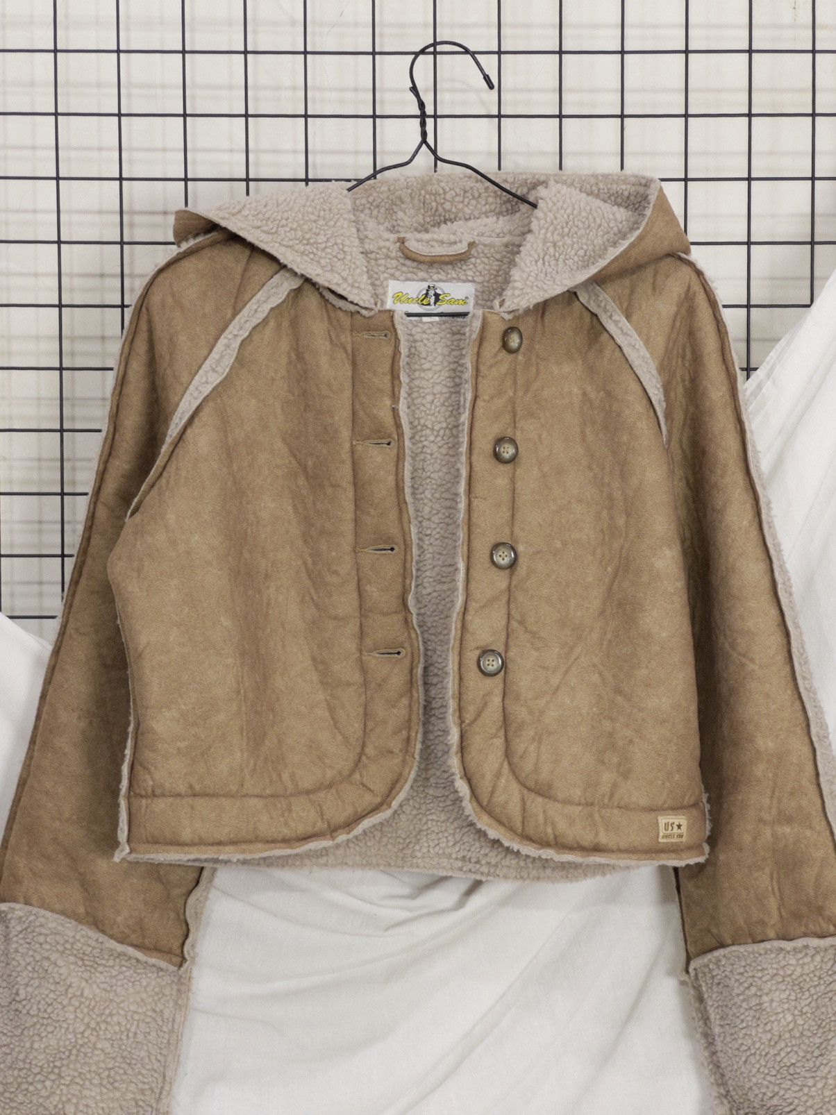 Vintage Uncle Sam Y2K Cropped Faux Shearling Jacket Size M / US 6-8 / IT 42-44 - 2 Thumbnail