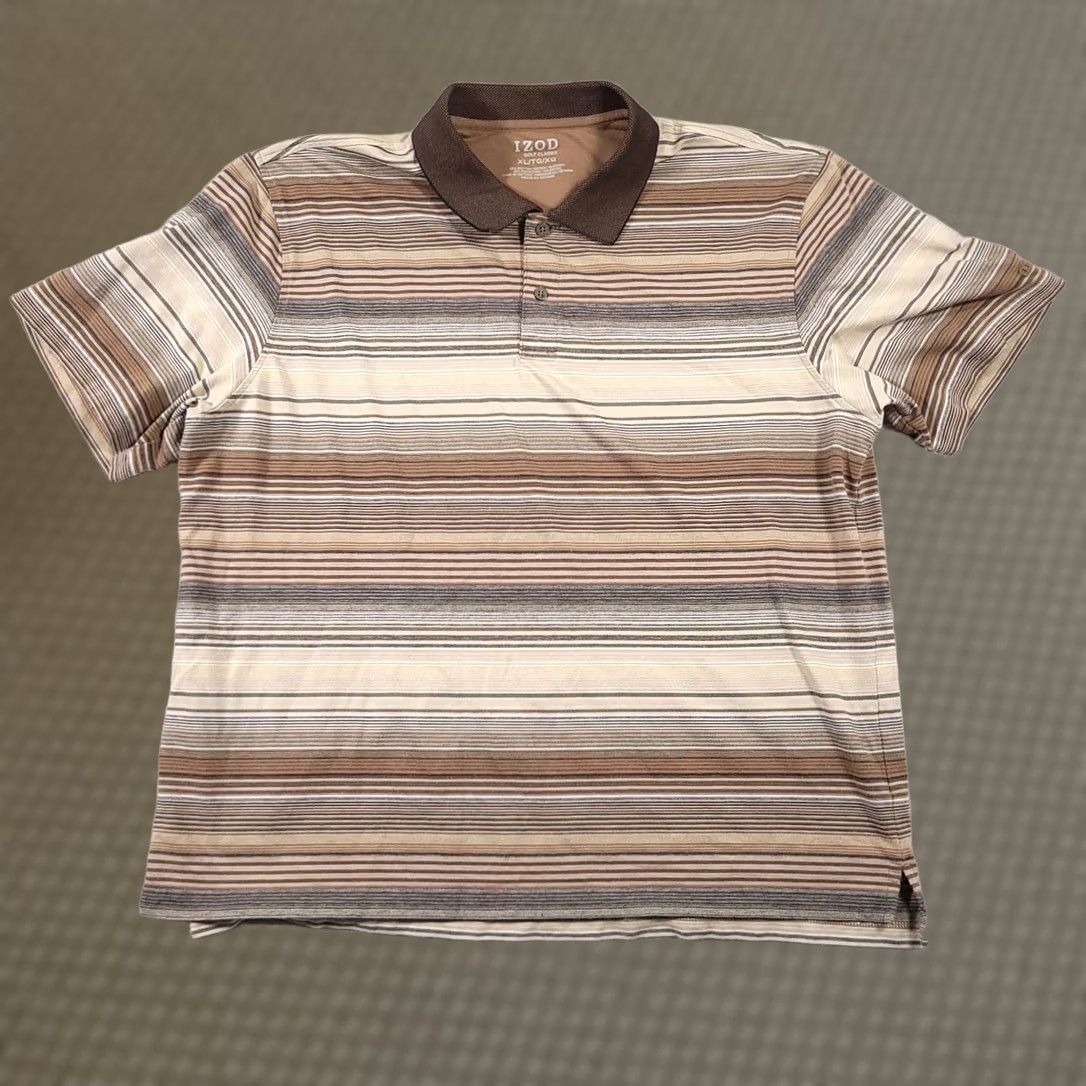 Izod IZOD Polo Shirt XL Brown Striped Golf Classix Performance Rugby Outdoor Shirt Mens Regular Fit Size US XL / EU 56 / 4 - 1 Thumbnail