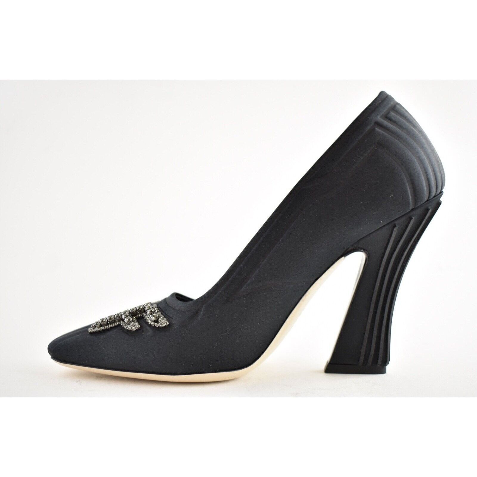 Fendi Fendi Freedom Black Embellished Crystal FF Logo Satin Square Size US 9.5 / IT 39.5 - 9 Thumbnail