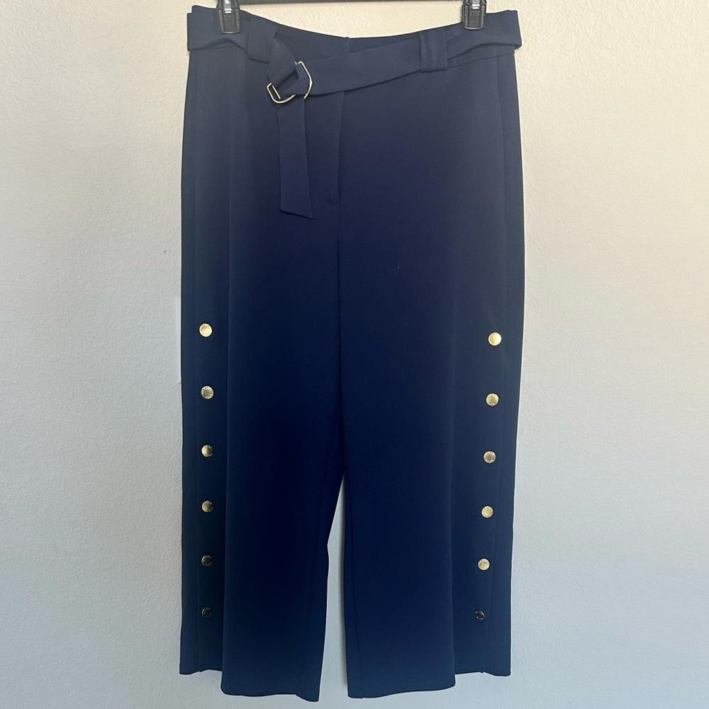 Michael Kors MICHAEL Michael Kors Side-Snap Crop Pants Navy Blue Medium Size 32" / US 10 / IT 46 - 2 Thumbnail