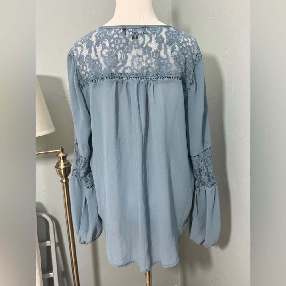 Other Aakaa Sky Blue Sheer Balloon Sleeve Lace Shoulder Henley Bl Size XS / US 0-2 / IT 36-38 - 4 Thumbnail