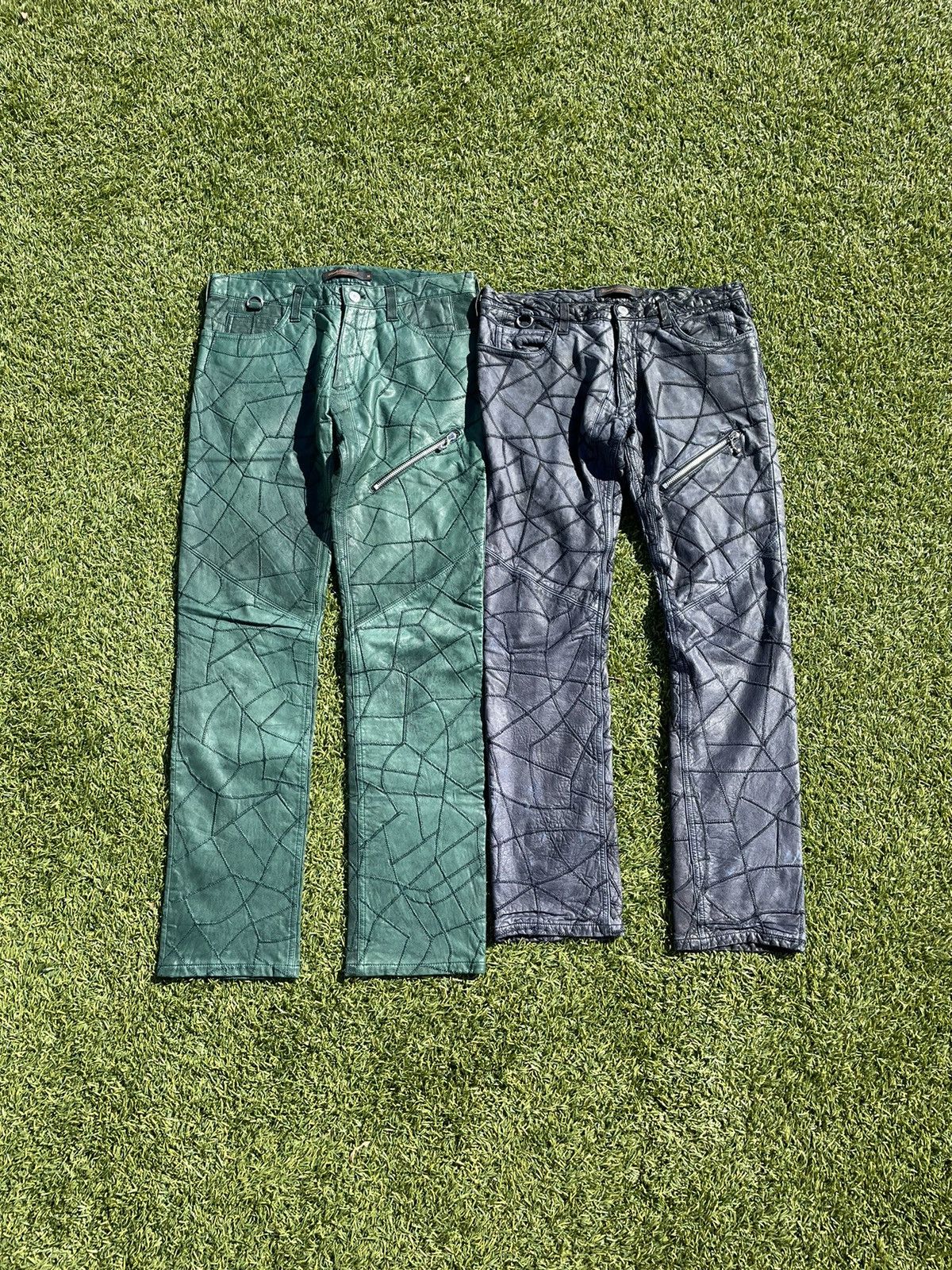 AW03 “Paperdoll” - Undercover Geometric Leather Stitch Denim