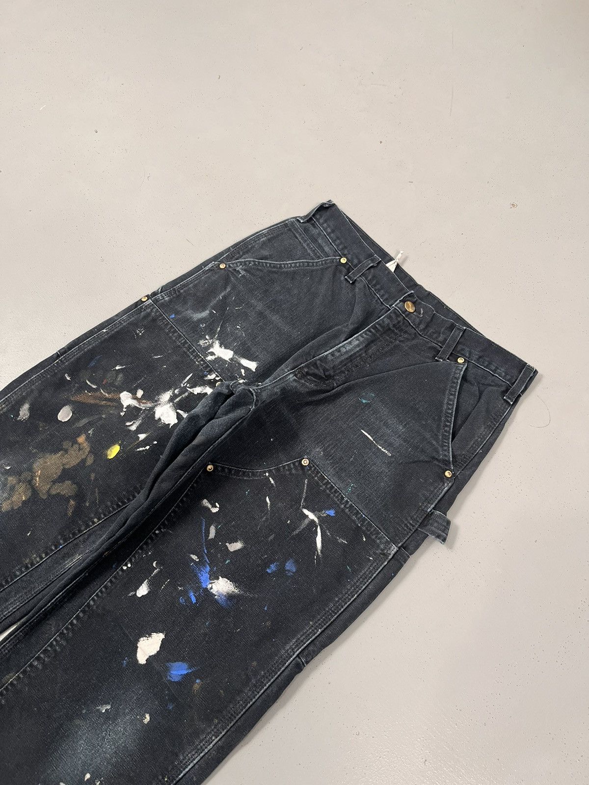 image of Paint Splatter Carhartt B01 Blk Double Knee Denim in Black, Men's (Size 30)