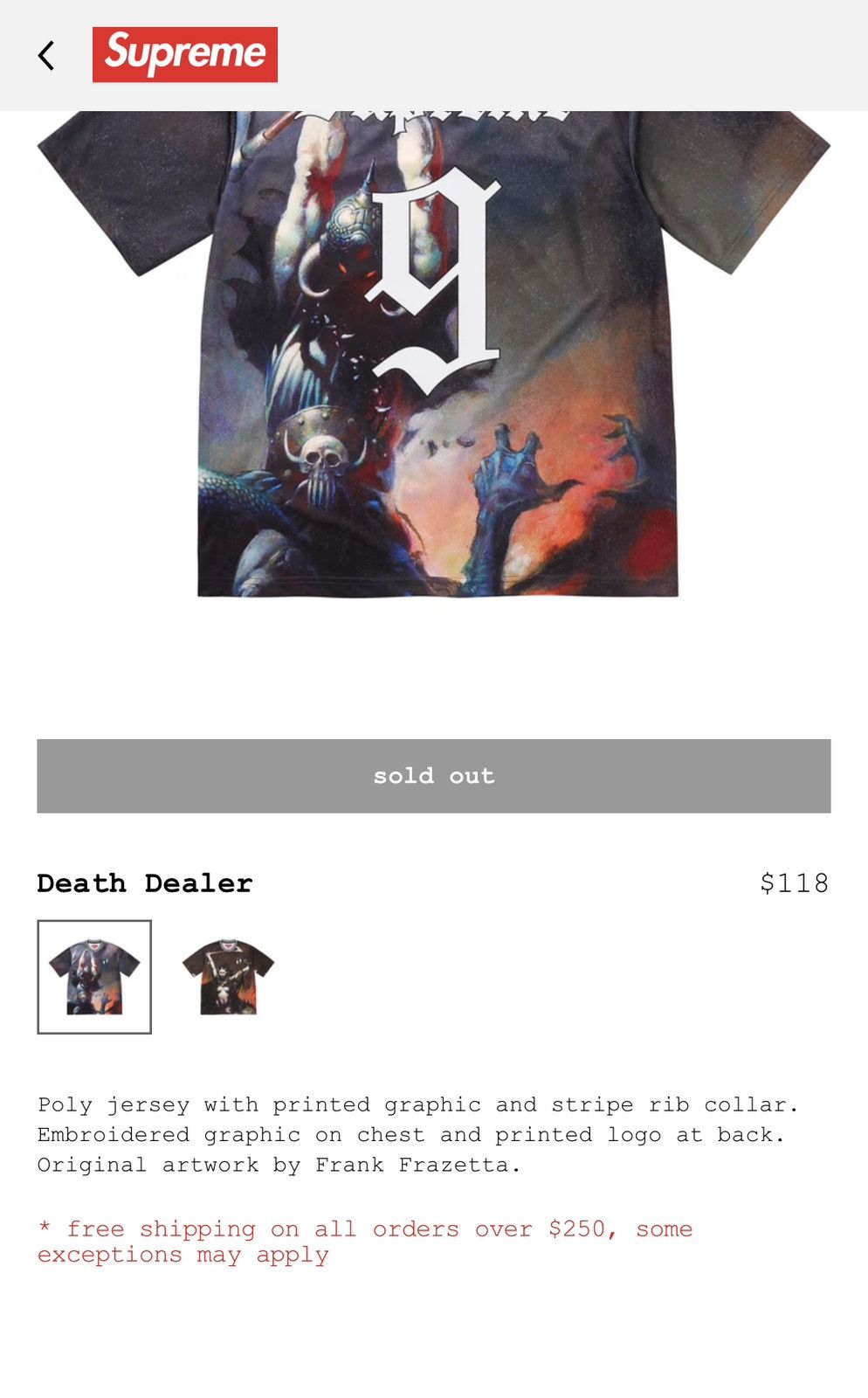 ウェア Supreme Frazetta Soccer Jersey Death Supreme Frazetta Soccer Jersey Death Dealer Size: XL | eBay