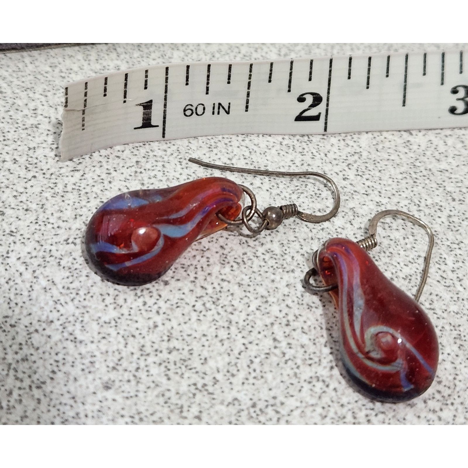 Other Red Blue Glass Teardrop Fish Hook Dangle Earrings Size ONE SIZE - 3 Thumbnail