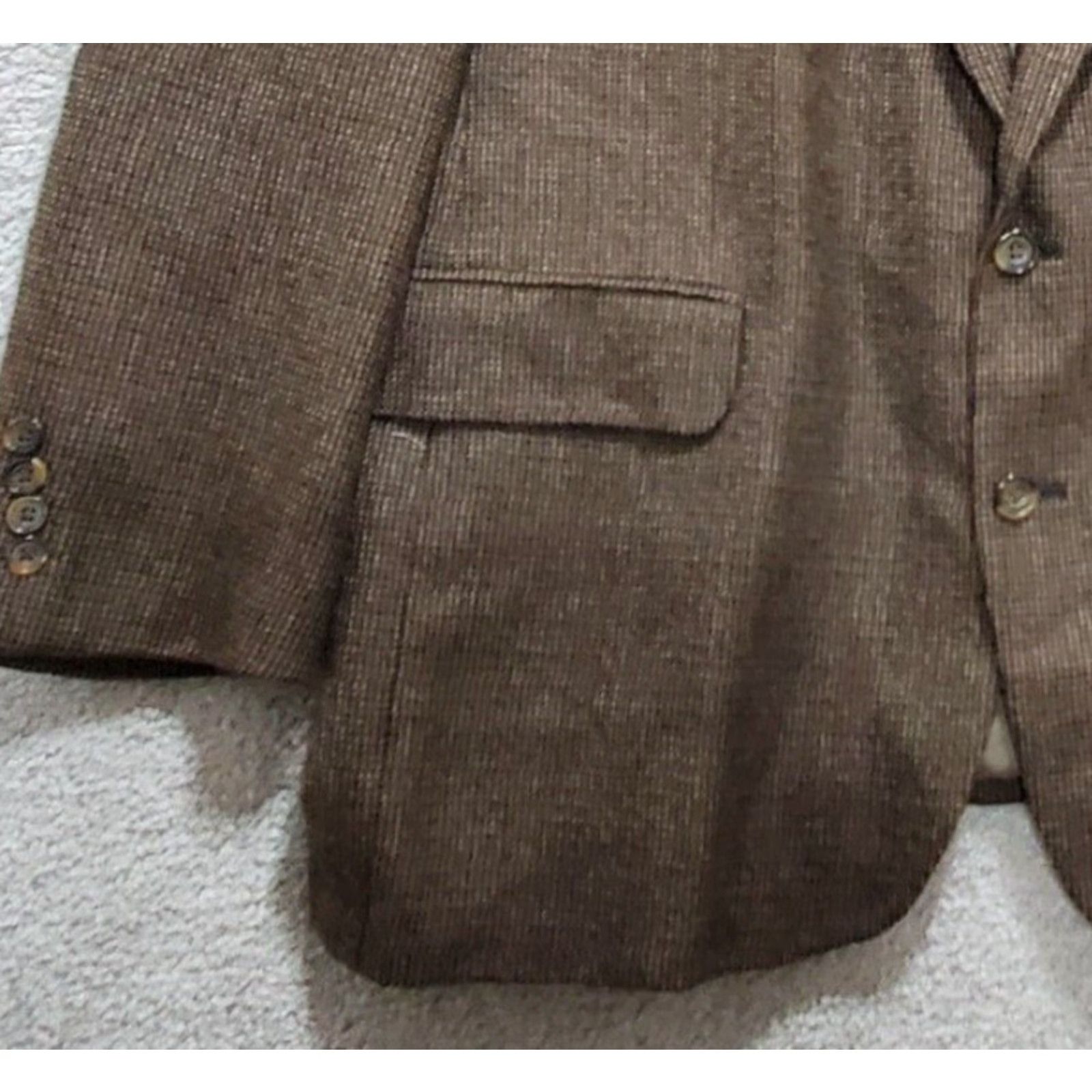 Oscar De La Renta Oscar de la Renta Blazer Men 46 L Brown Single Breasted Houndstooth Dad Grandpa Wool Tweed Notch Lapel Vintage No Size 46R - 4 Thumbnail