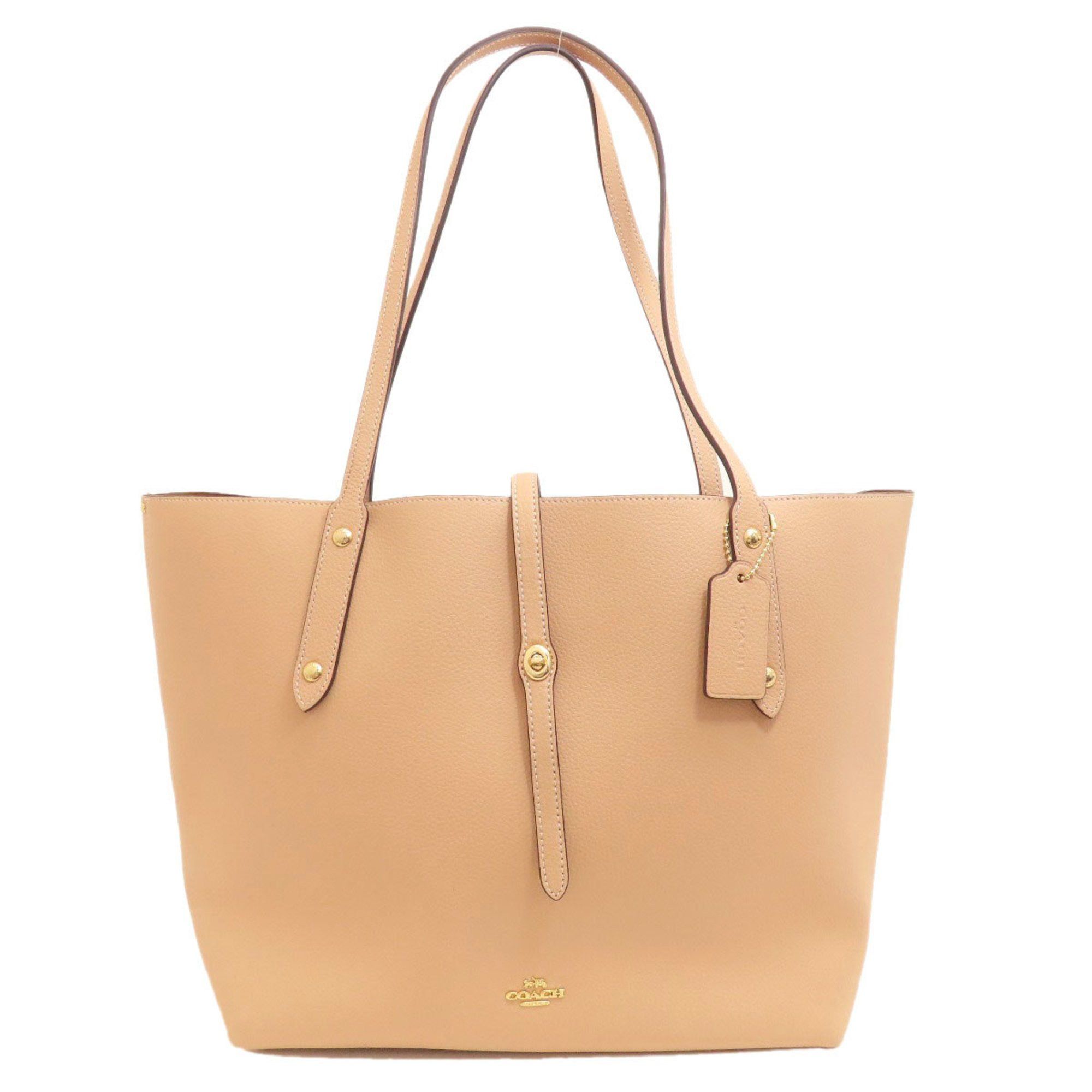 image of Coach 58849 Metal Tote Bag Leather Women's Coach in Beige