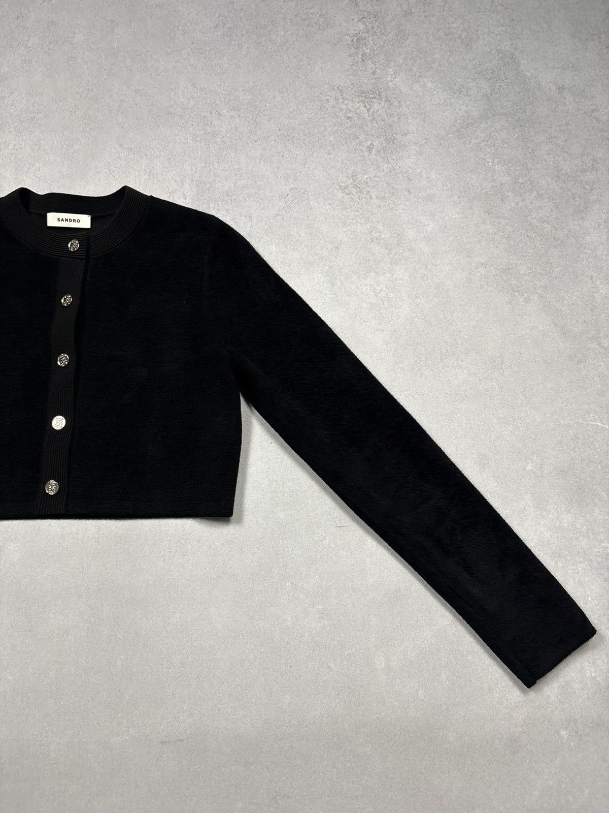Sandro Sandro Paris Cropped Knit Cardigan Black Rare Gold Button S Size S / US 4 / IT 40 - 7 Thumbnail