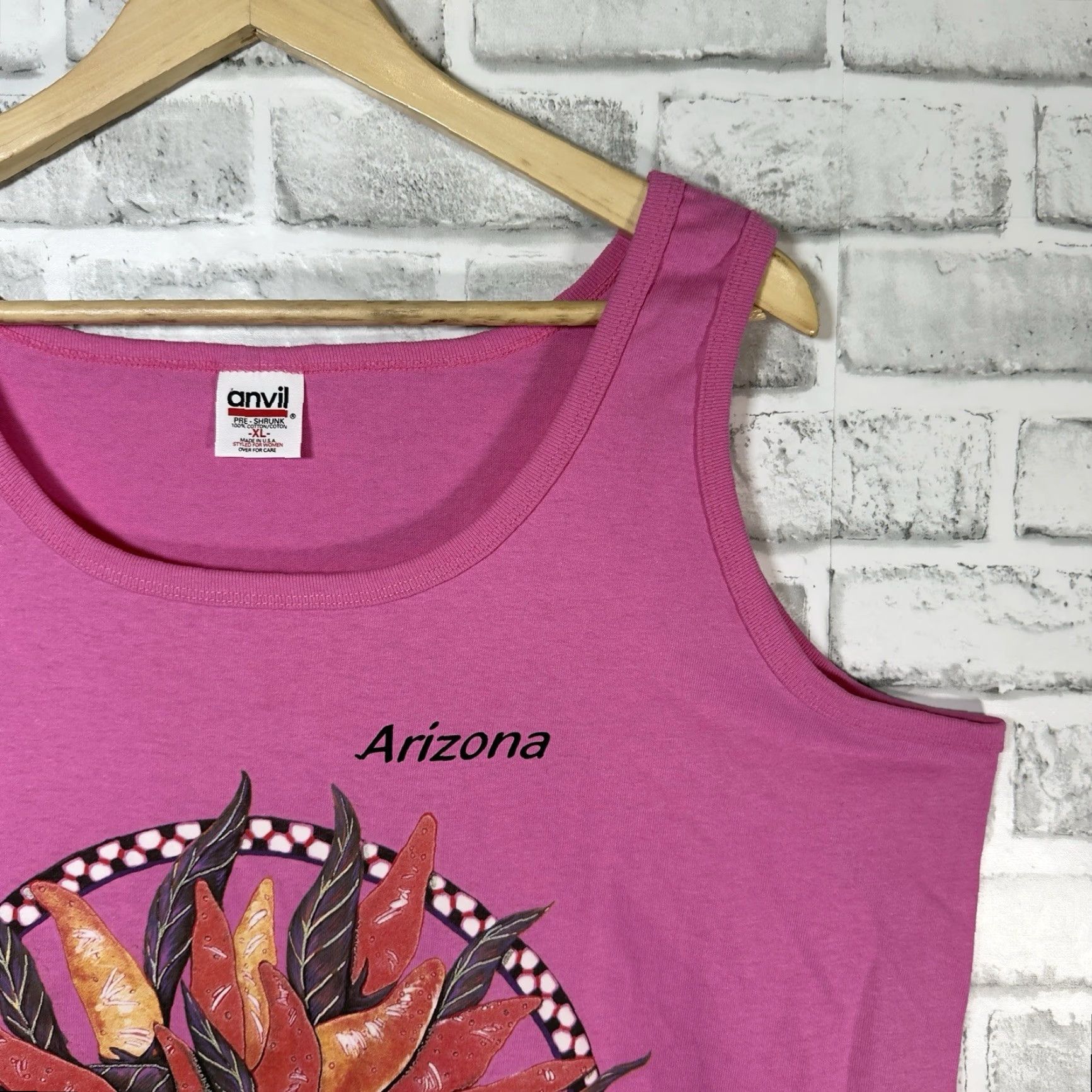 Anvil VINTAGE Anvil Pink Arizona Flower Graphic Muscle Shirt XL USA Mens Size US XL / EU 56 / 4 - 2 Thumbnail