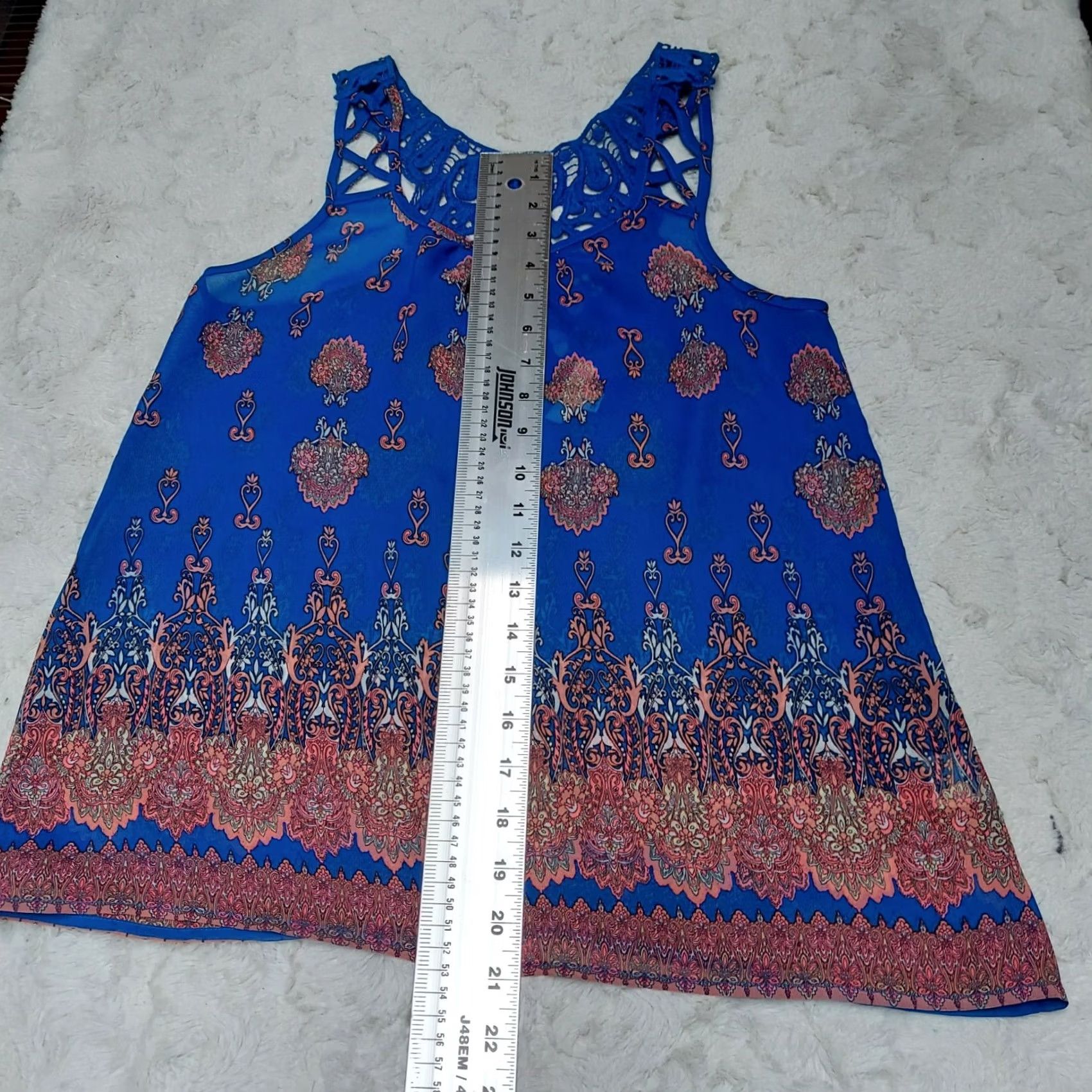 Vintage MINE Womens Embroidered Lace Back Boho Tank Top Paisley Floral Blue Size Small Size S / US 4 / IT 40 - 8 Thumbnail