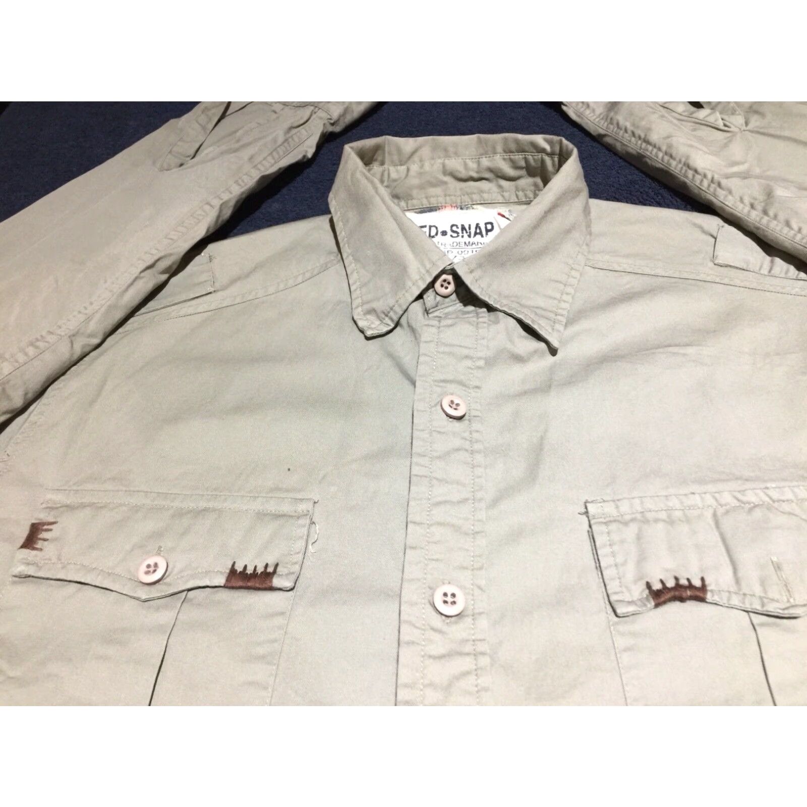 Vintage Red Snap Beige Military Style Button-Up Shirt Large Mens Size US L / EU 52-54 / 3 - 3 Thumbnail