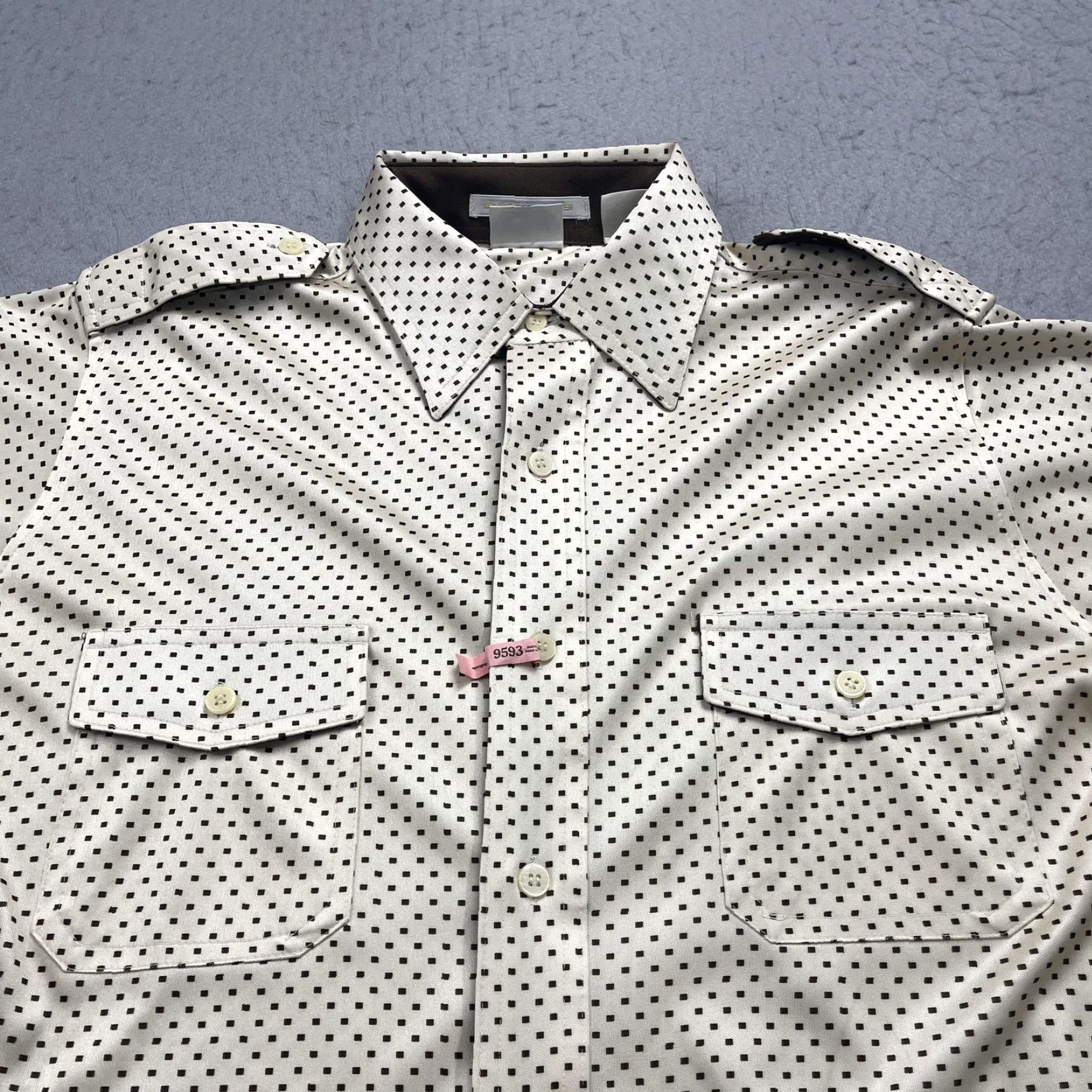 Vintage VINTAGE David Loggan Shirt Mens Medium White Brown Polka Dot Disco Polyester 70s Size US M / EU 48-50 / 2 - 3 Thumbnail