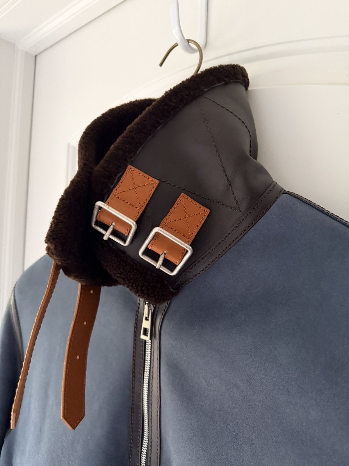 Loewe Loewe Blue Leather Brown Shearling Jacket Size US L / EU 52-54 / 3 - 9 Thumbnail
