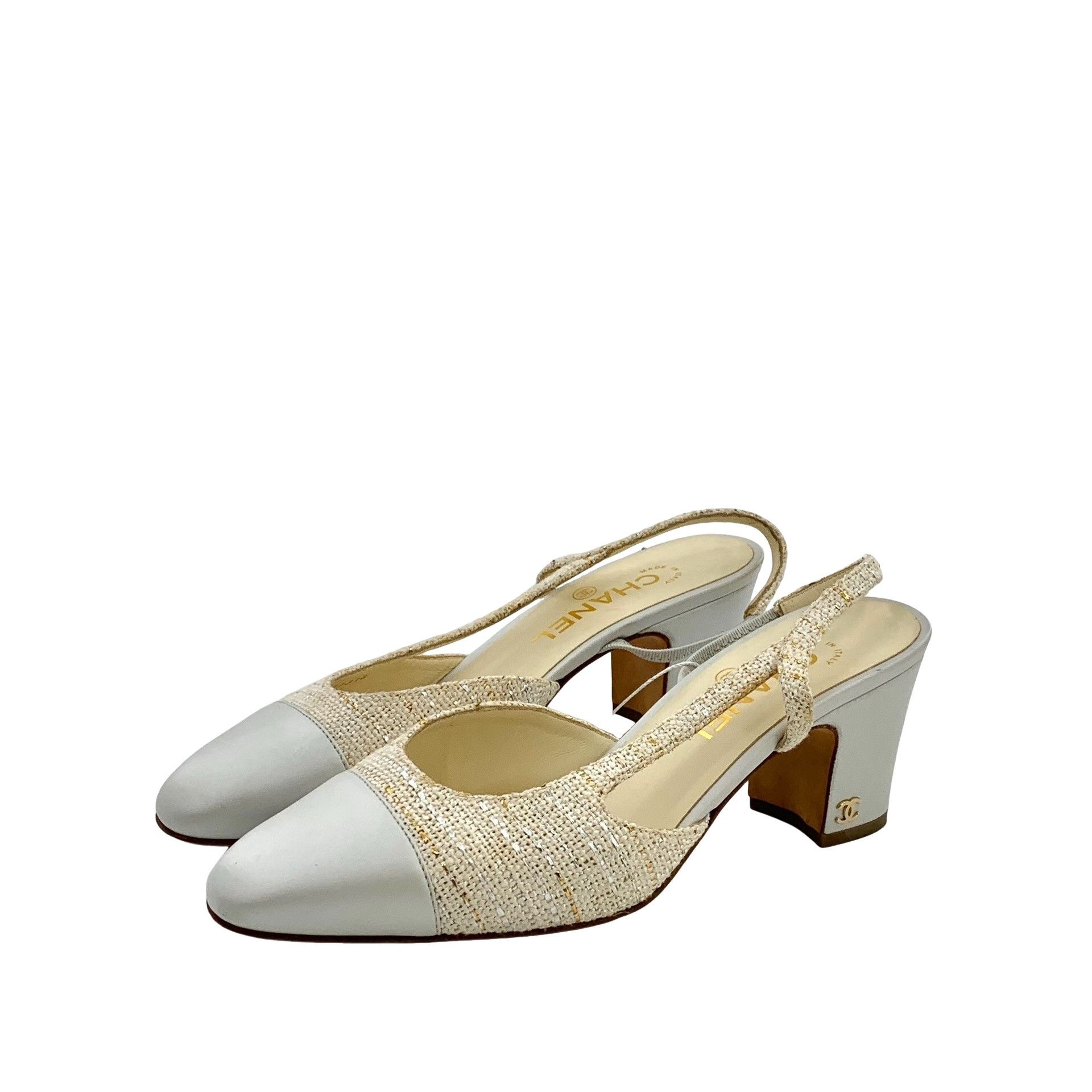 Chanel Chanel Tweed Leather Cap Toe Slingback Sandals 37.5 Size US 7.5 / IT 37.5 - 1 Thumbnail